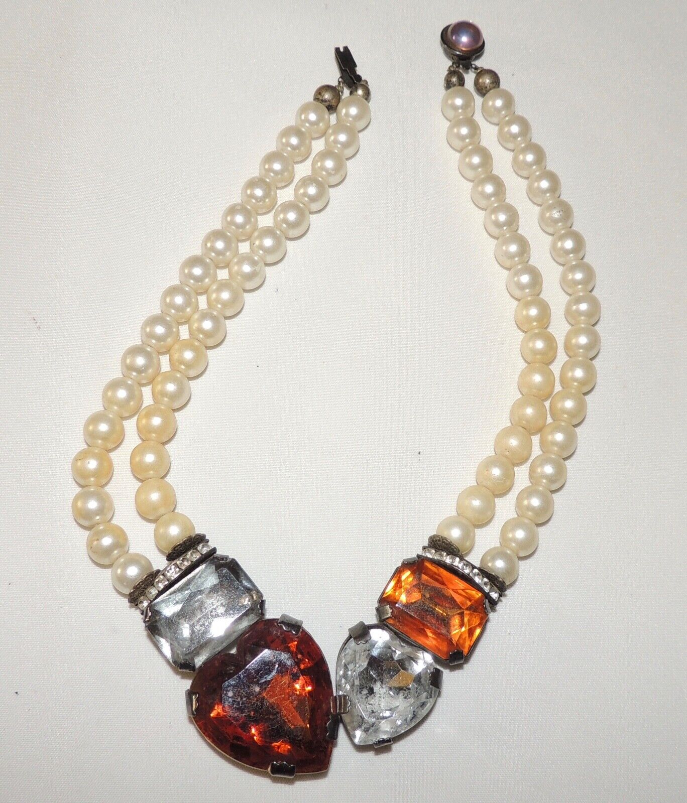 Stunning Antique early 1900's necklace MOP? with large glass