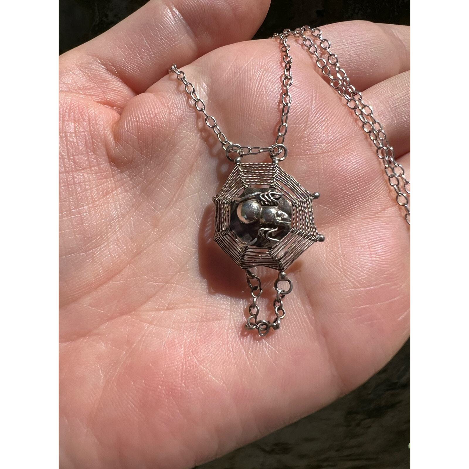Antique Spider on Web Necklace sterling silver gothic early 1900s 