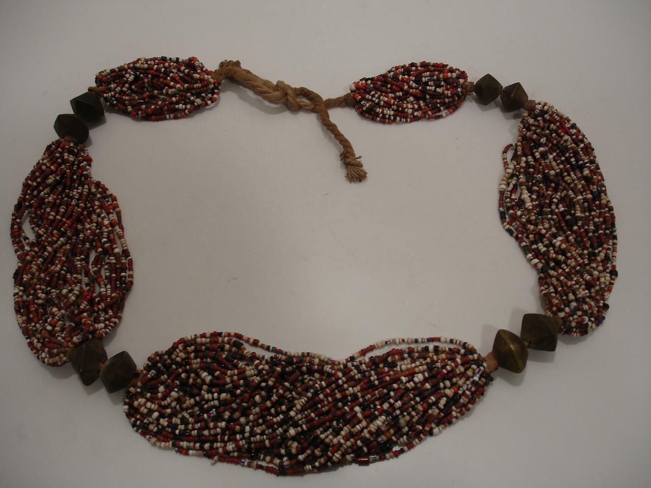 India Burma Myanmar Konyak Naga People's Glass Seed Beaded Necklace Early 1900's