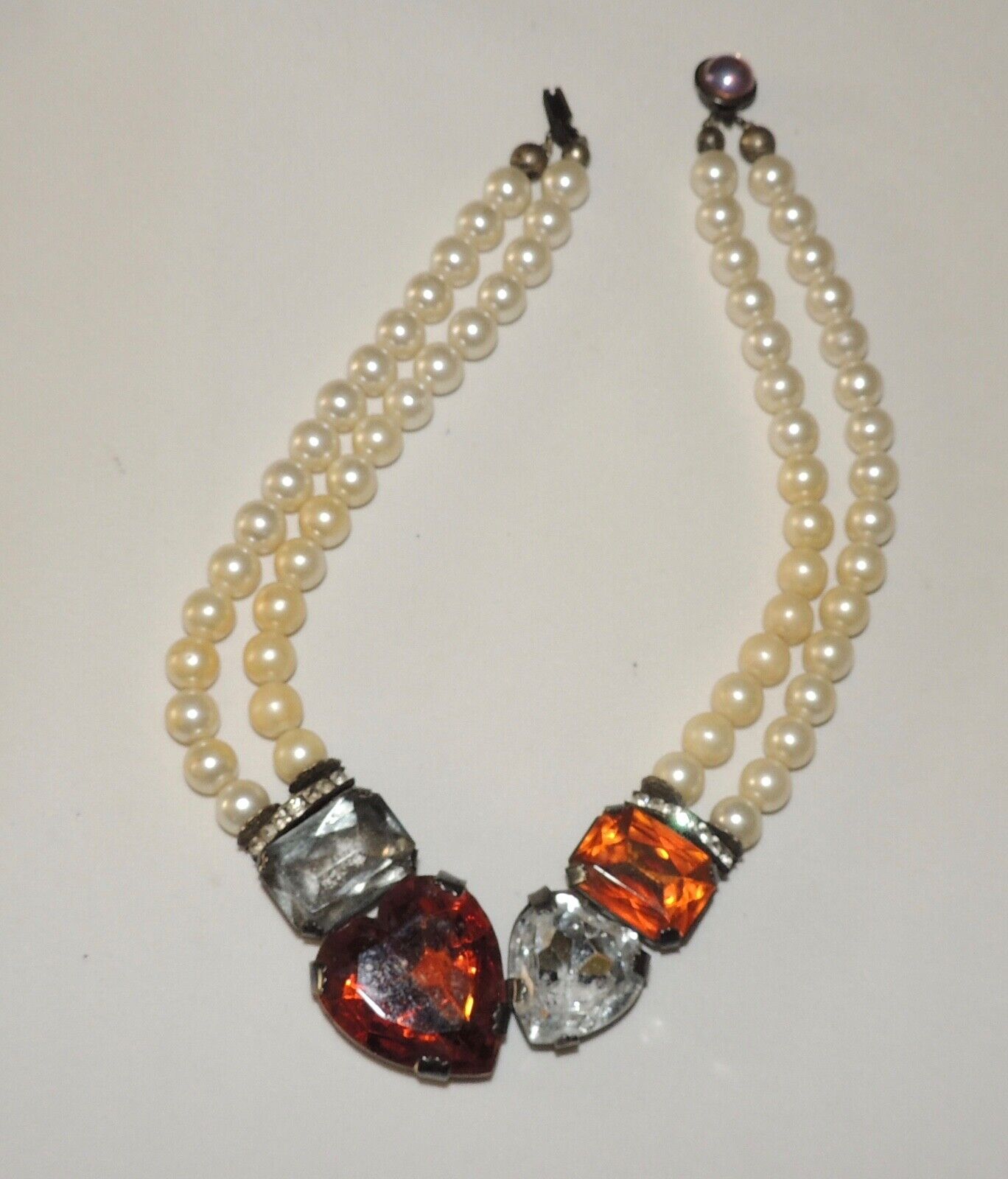 Stunning Antique early 1900's necklace MOP? with large glass