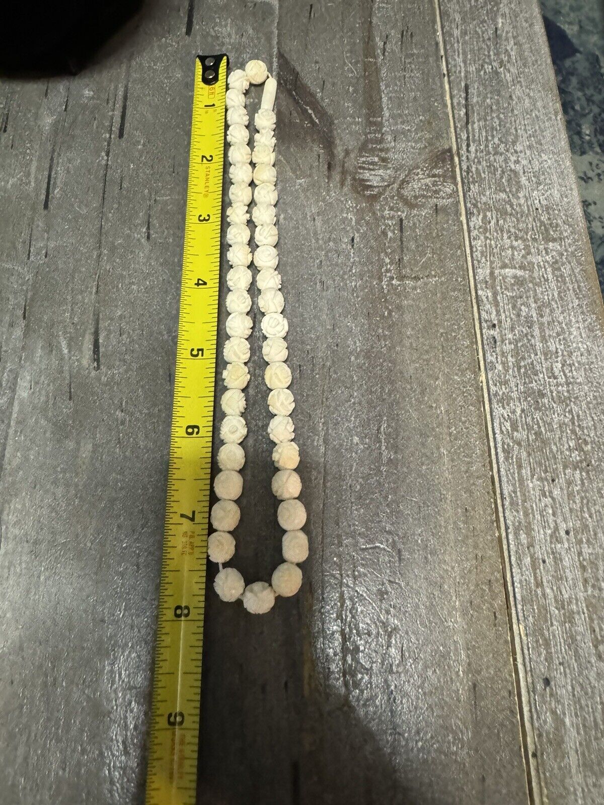 RARE Antique HandCarved Necklace/bracelet Earl 1900s Graduated Bead Floral 16”