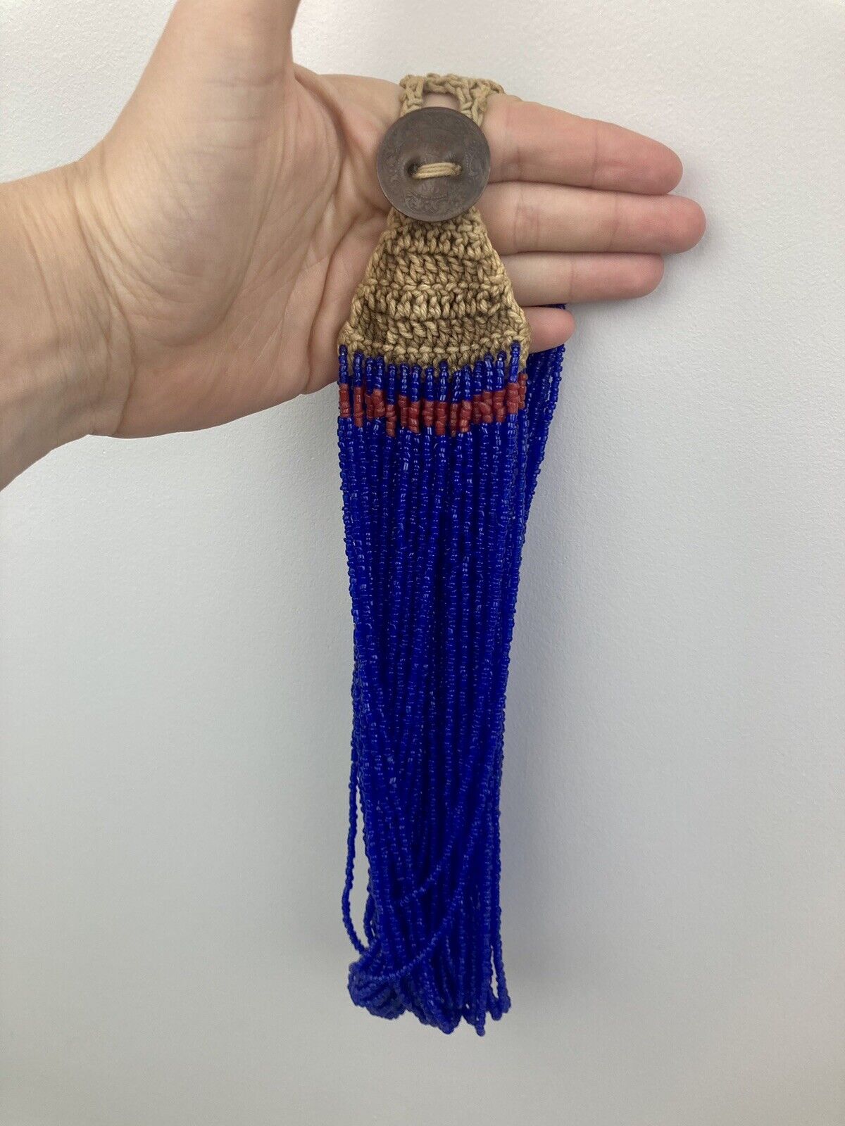 Antique Vintage 1900s Authentic Konyak Naga Cobalt Blue Glass Bead Necklace