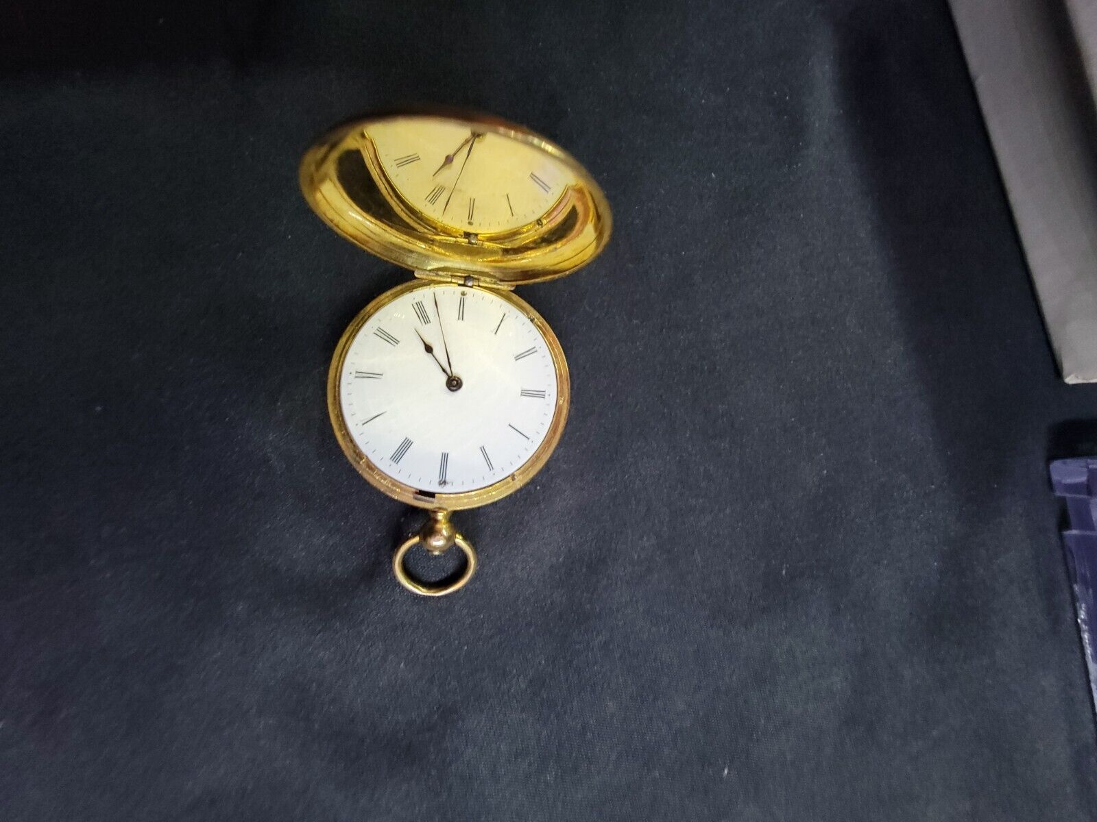 Mid 1800s French 14k Gold Pocket Watch 40 Diamonds & Black Enamel Inlay Rubies