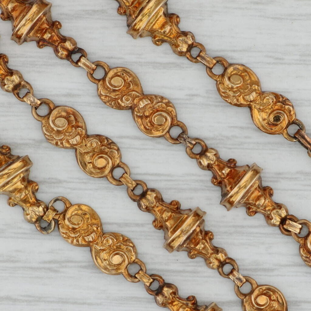 Ornate Antique 1800s Necklace Earrings Set 14k Gold Floral Enamel 16" Lavalier