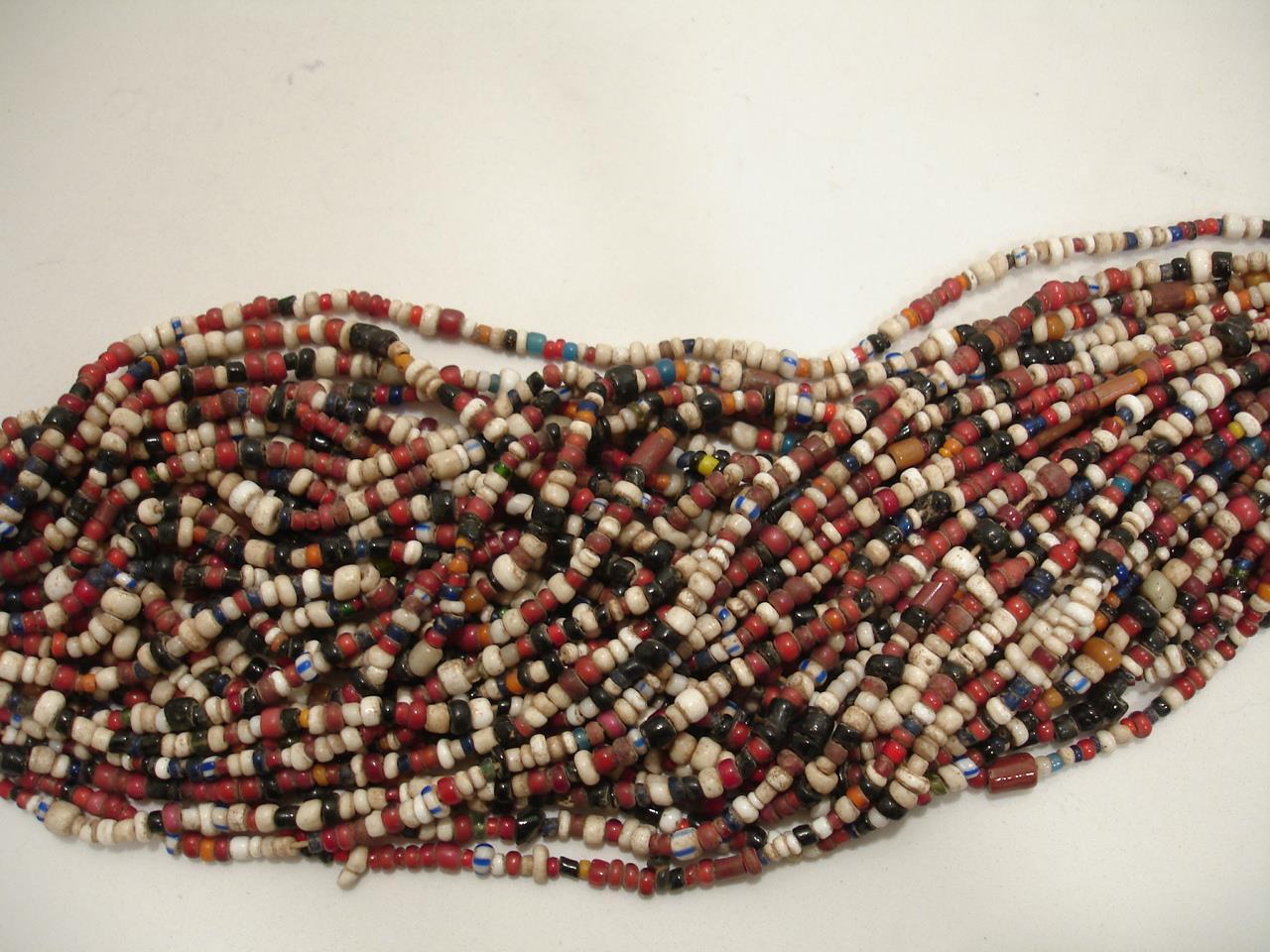 India Burma Myanmar Konyak Naga People's Glass Seed Beaded Necklace Early 1900's