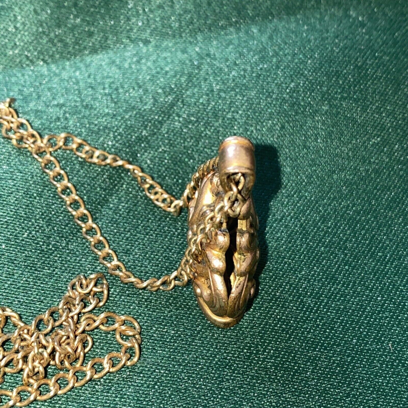 Crown Fob Pendant 1900s Edwardian Necklace Gold Tone Art Nouveau Antique