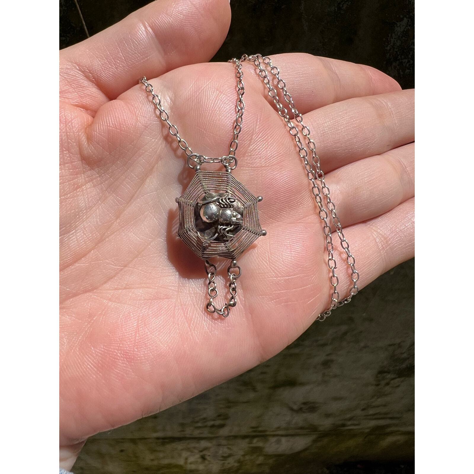 Antique Spider on Web Necklace sterling silver gothic early 1900s 