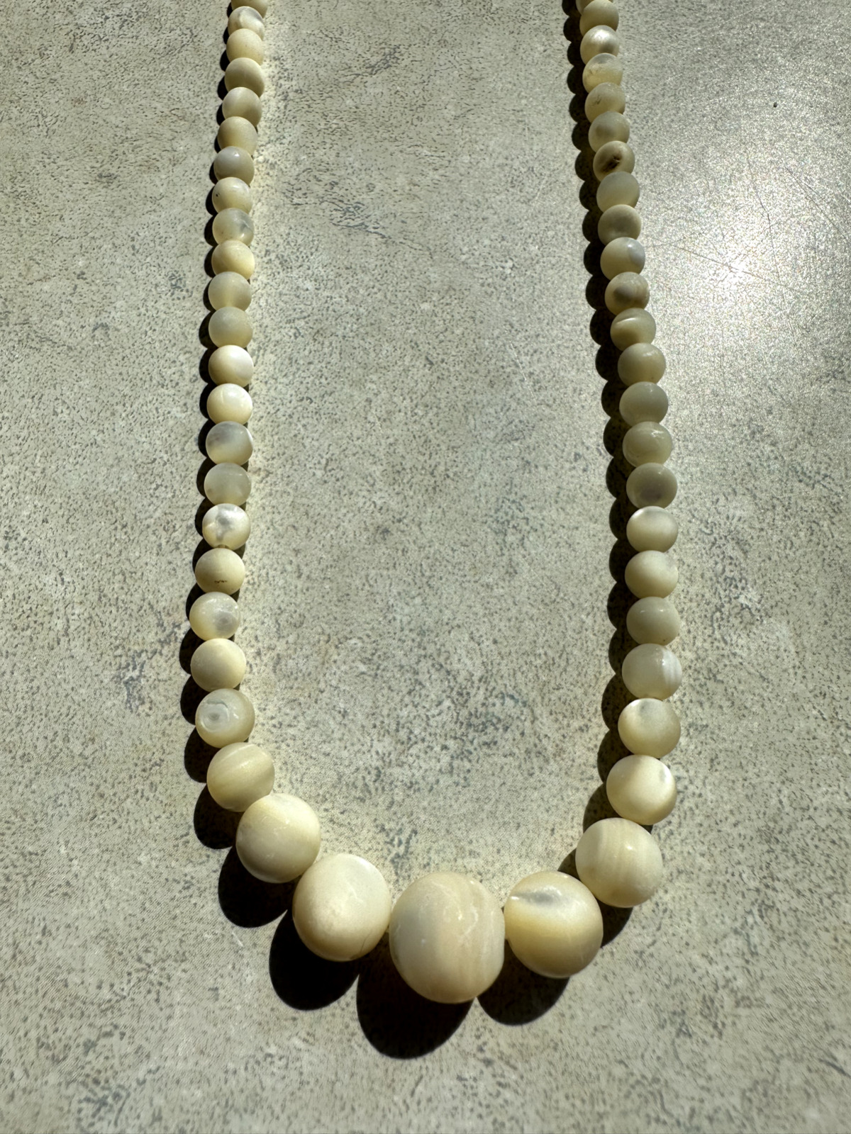 Antique 1900s Balamut Mother of Pearl Graduated Beaded Necklace Sterling Clasp