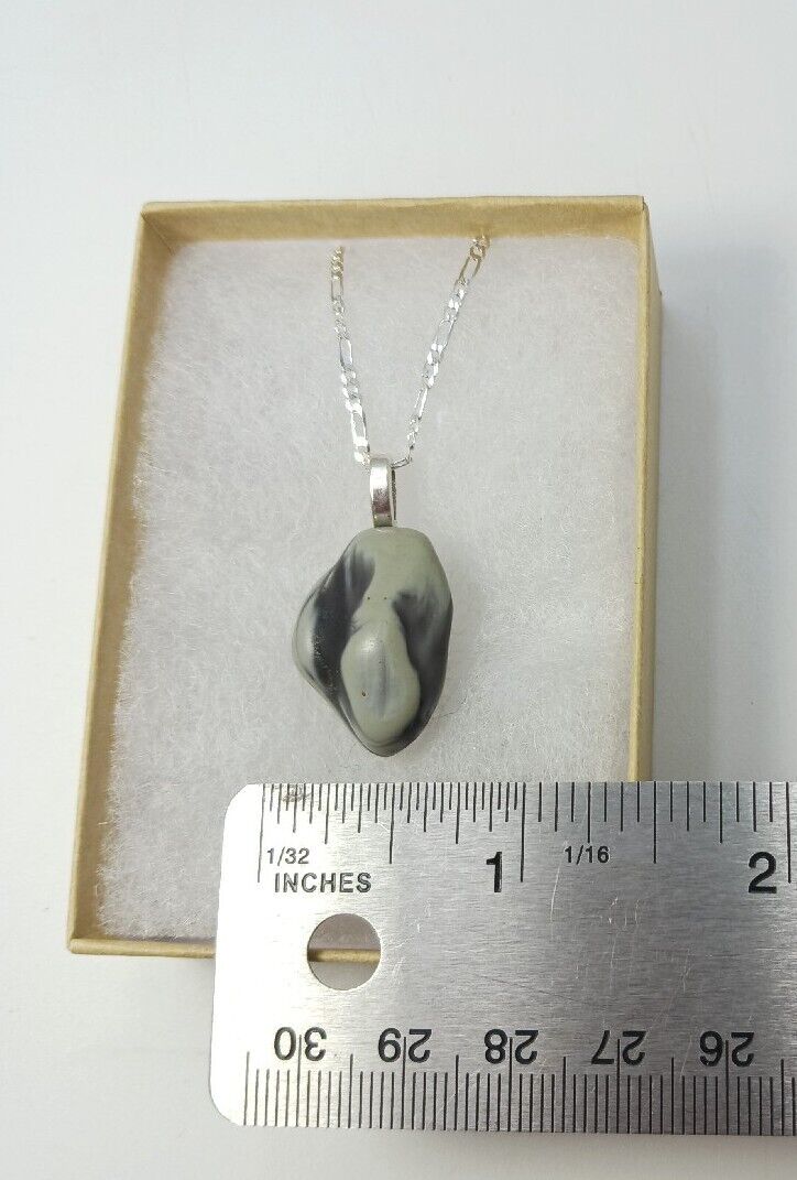 Michigan 1800's Blue Swirl Slag Matte Glass Pendant 925 Silver Necklace