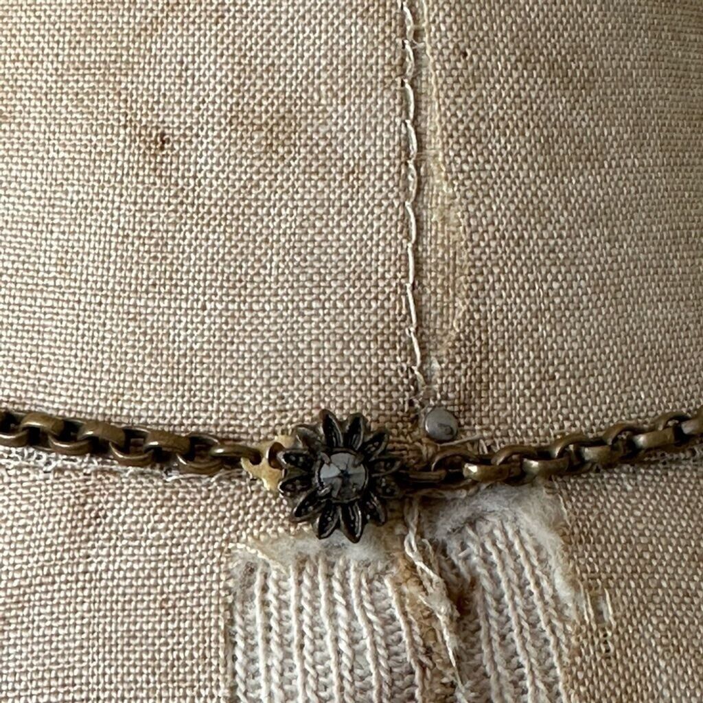 Art Nouveau Edwardian Floral Brass Filigree Marcasite Pearl Necklace 1900’s