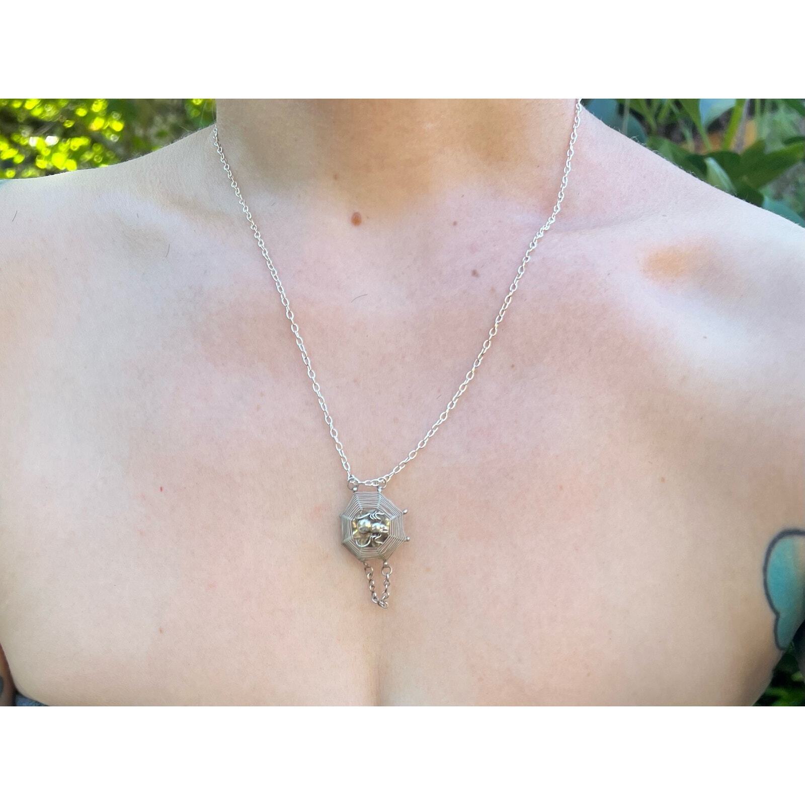 Antique Spider on Web Necklace sterling silver gothic early 1900s 