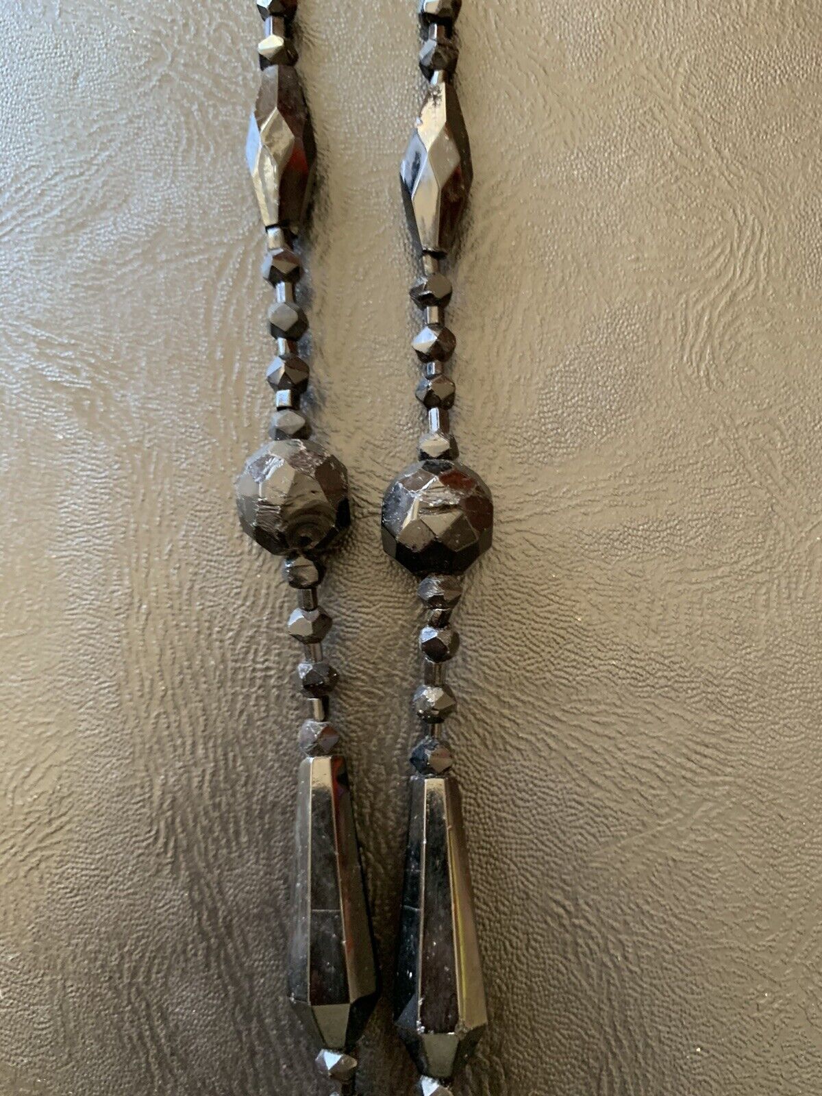 Antique Edwardian 1900s Jet black sautoir beaded beveled necklace