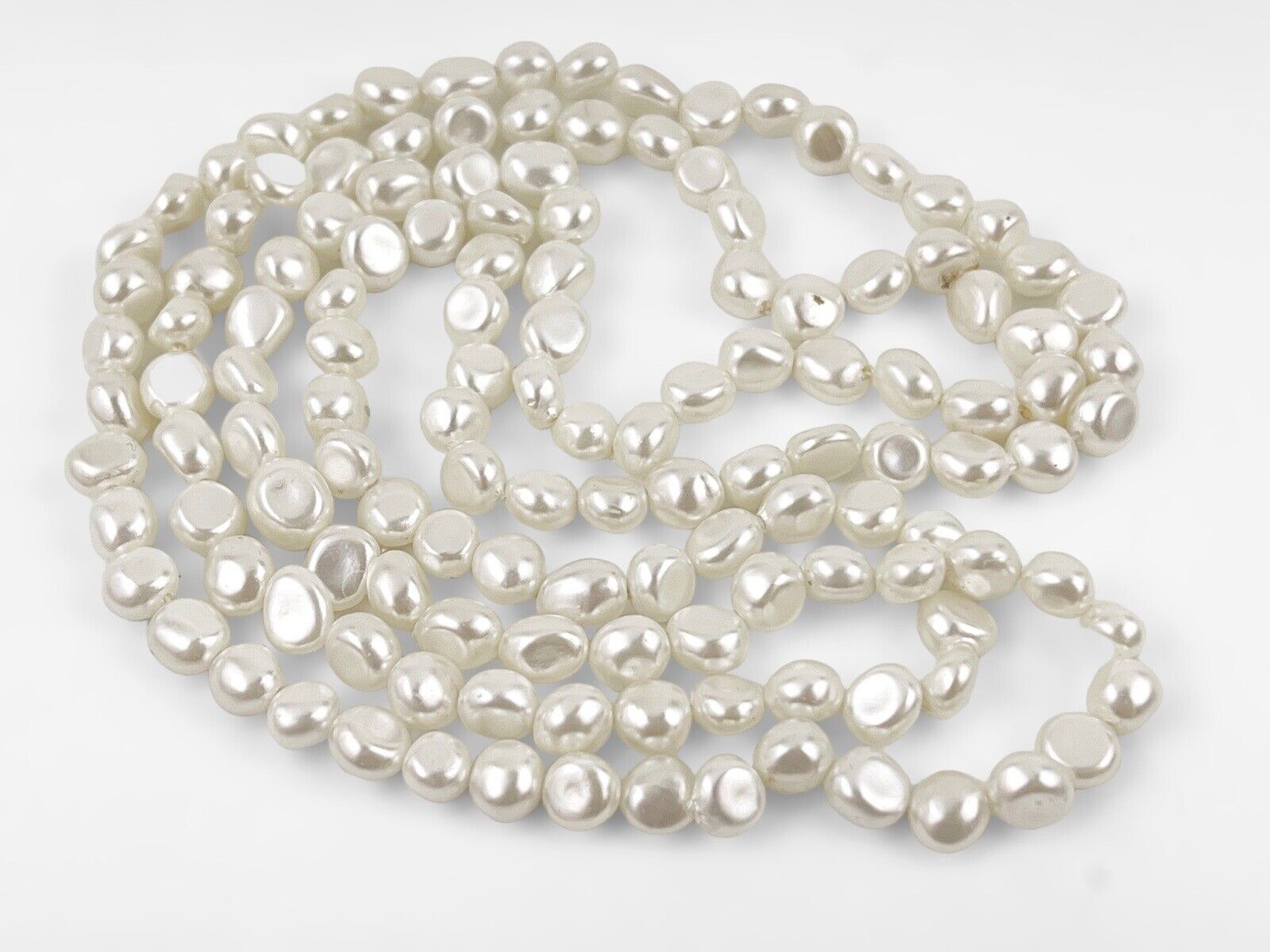 35" LONG DECO 1900S NECKLACE, REAL JAPANESE BIWA PEARLS