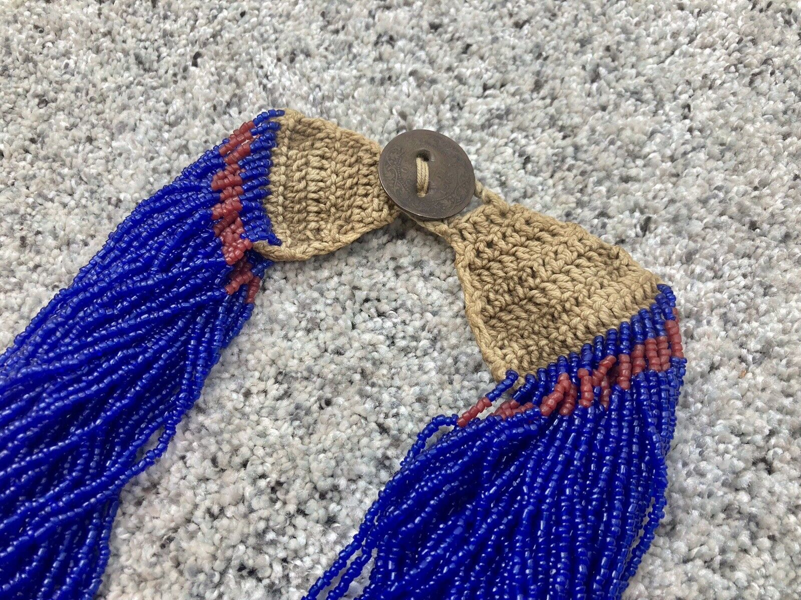 Antique Vintage 1900s Authentic Konyak Naga Cobalt Blue Glass Bead Necklace