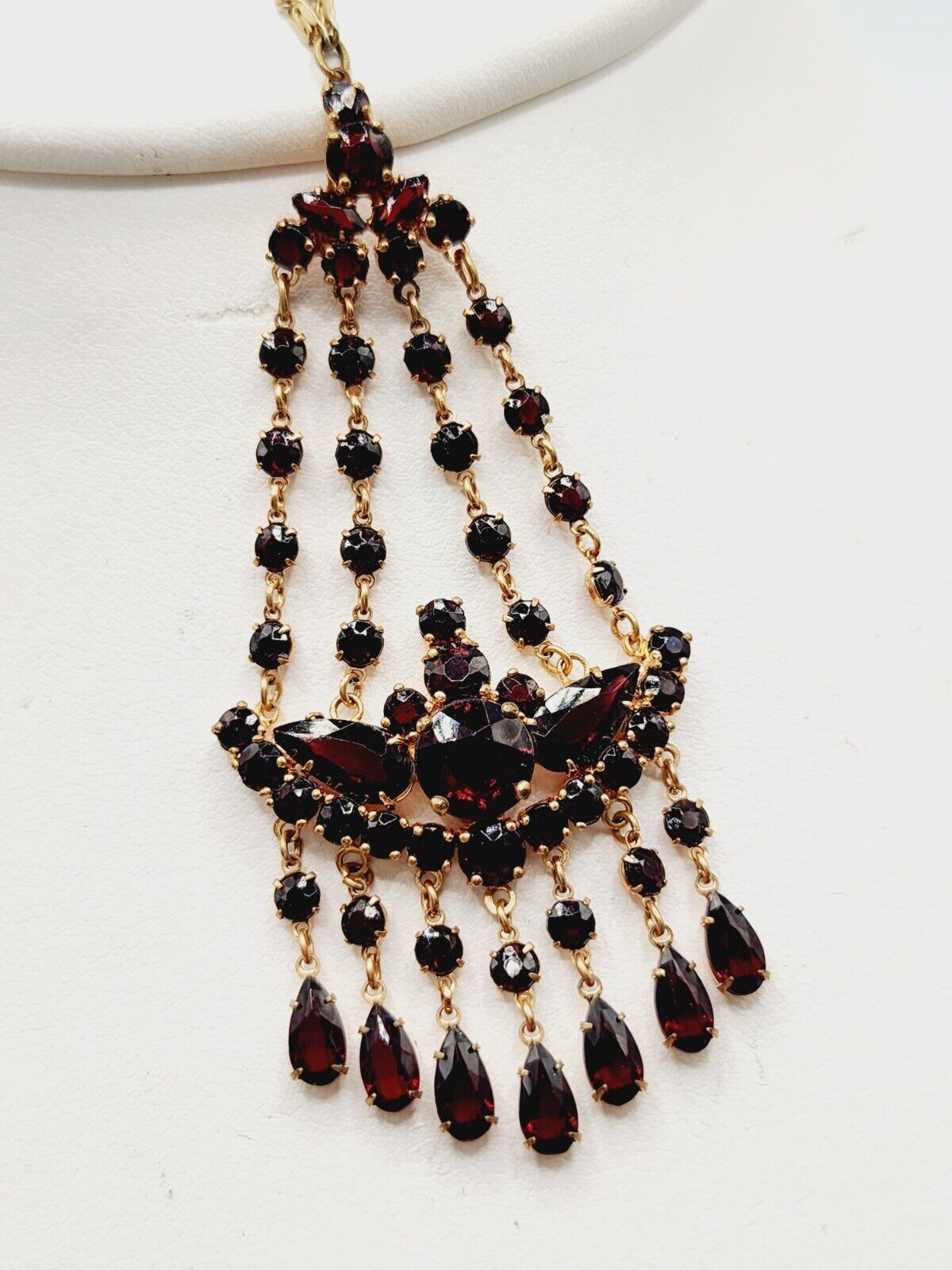 THE BEST - 1900s Antique GARNET GLASS Gold Filled PENDANT Lavaliere NECKLACE