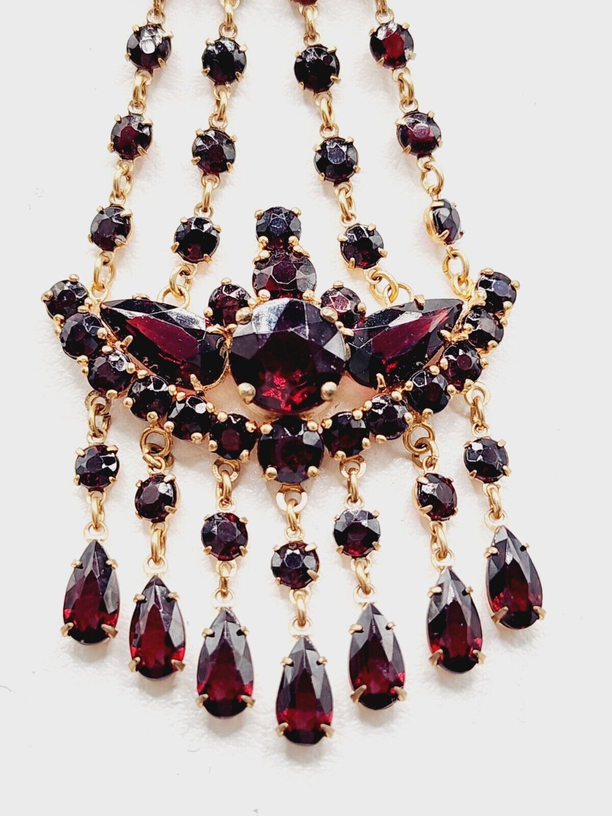 THE BEST - 1900s Antique GARNET GLASS Gold Filled PENDANT Lavaliere NECKLACE