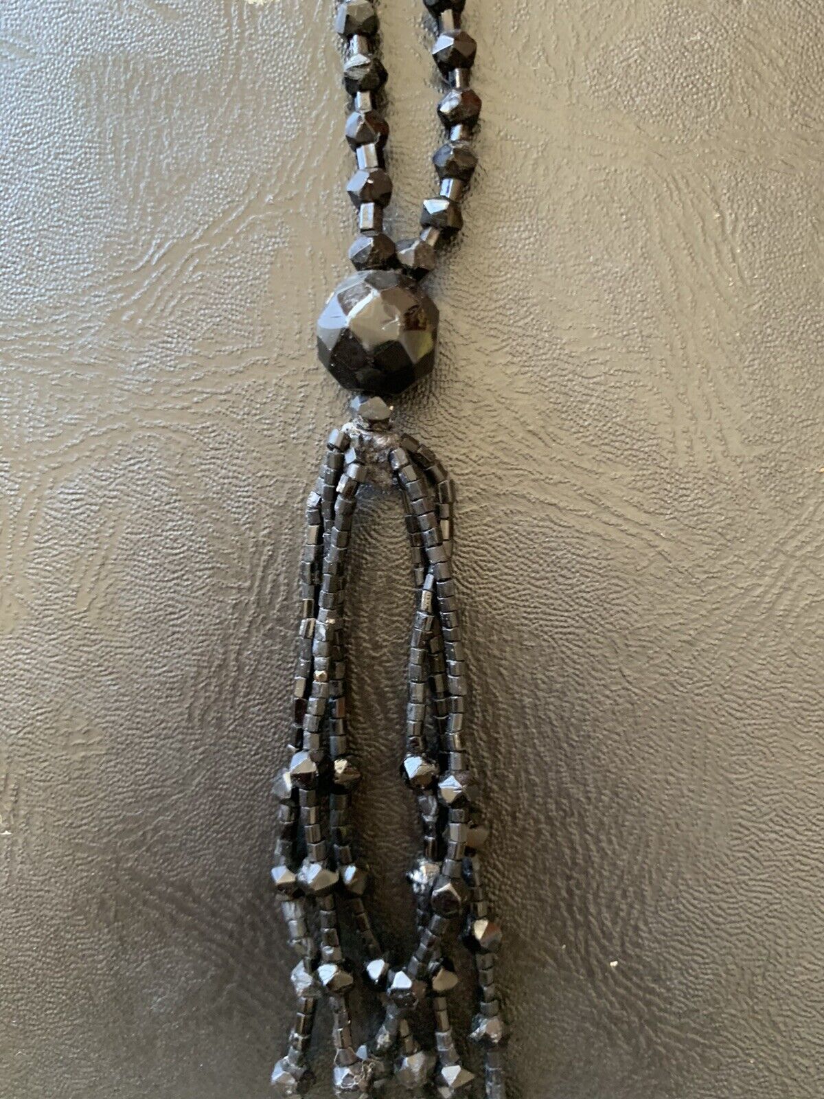 Antique Edwardian 1900s Jet black sautoir beaded beveled necklace