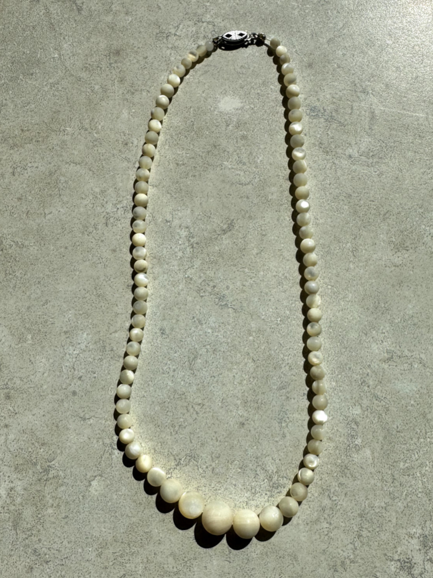 Antique 1900s Balamut Mother of Pearl Graduated Beaded Necklace Sterling Clasp