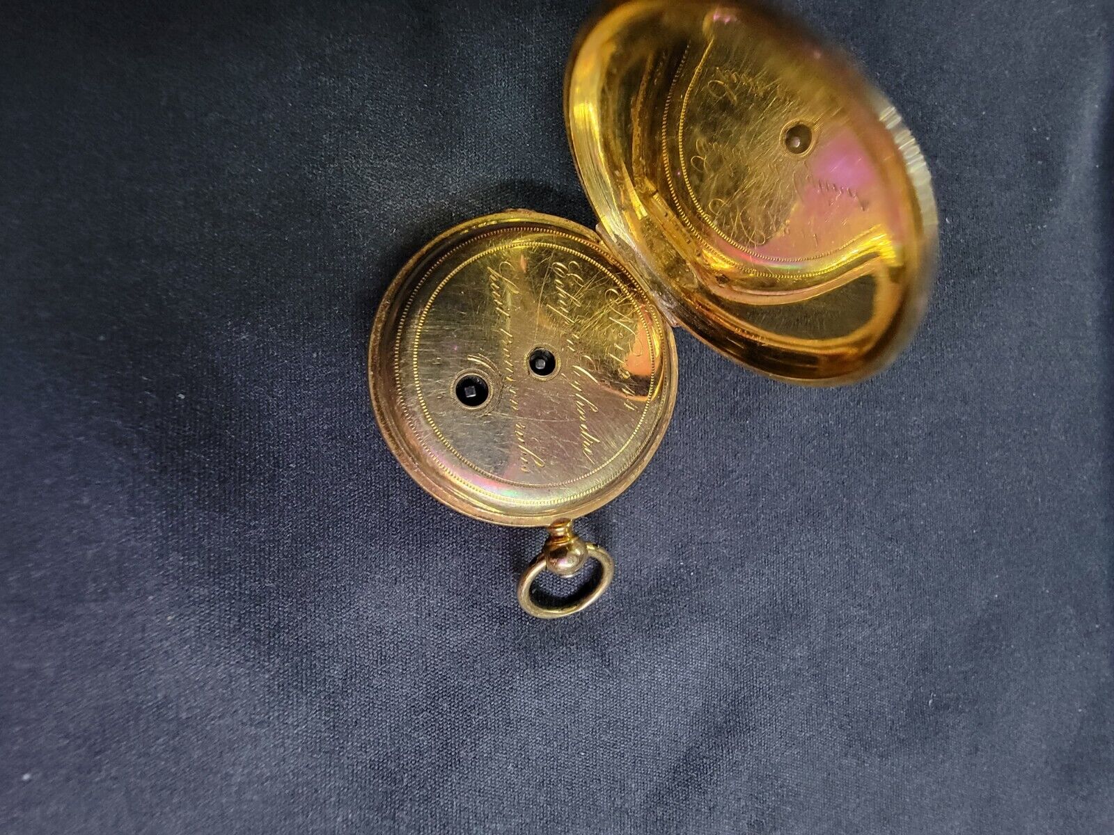 Mid 1800s French 14k Gold Pocket Watch 40 Diamonds & Black Enamel Inlay Rubies