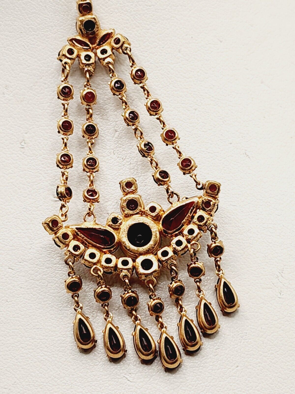 THE BEST - 1900s Antique GARNET GLASS Gold Filled PENDANT Lavaliere NECKLACE