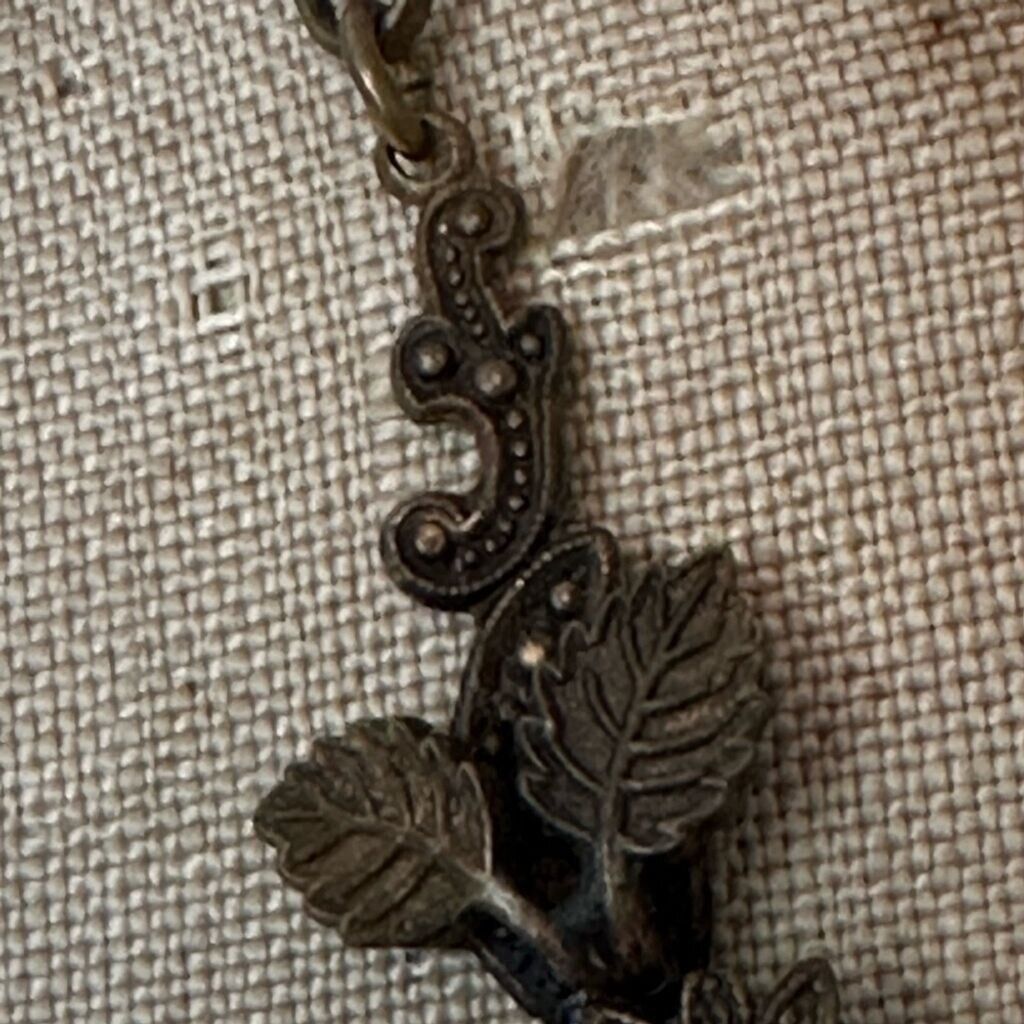 Art Nouveau Edwardian Floral Brass Filigree Marcasite Pearl Necklace 1900’s