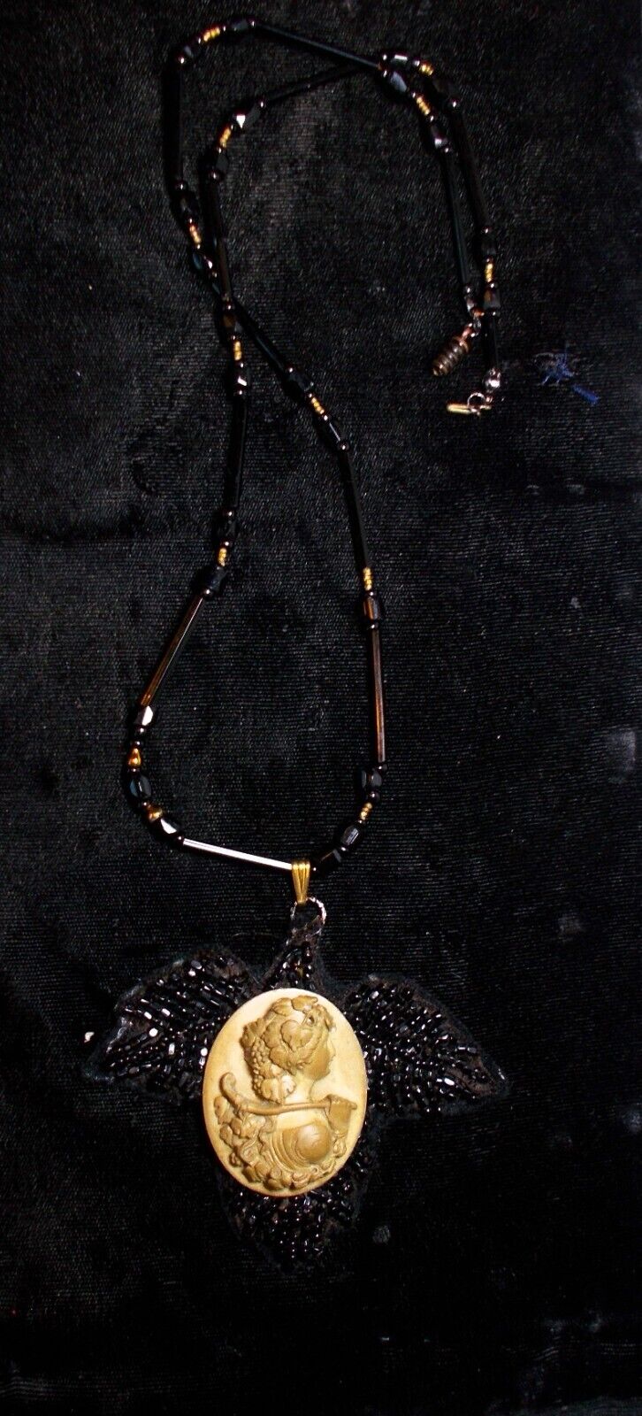 Lava Cameo Necklace 1800s Hand Carved High Relief Bacchante Gatherer. Restrung