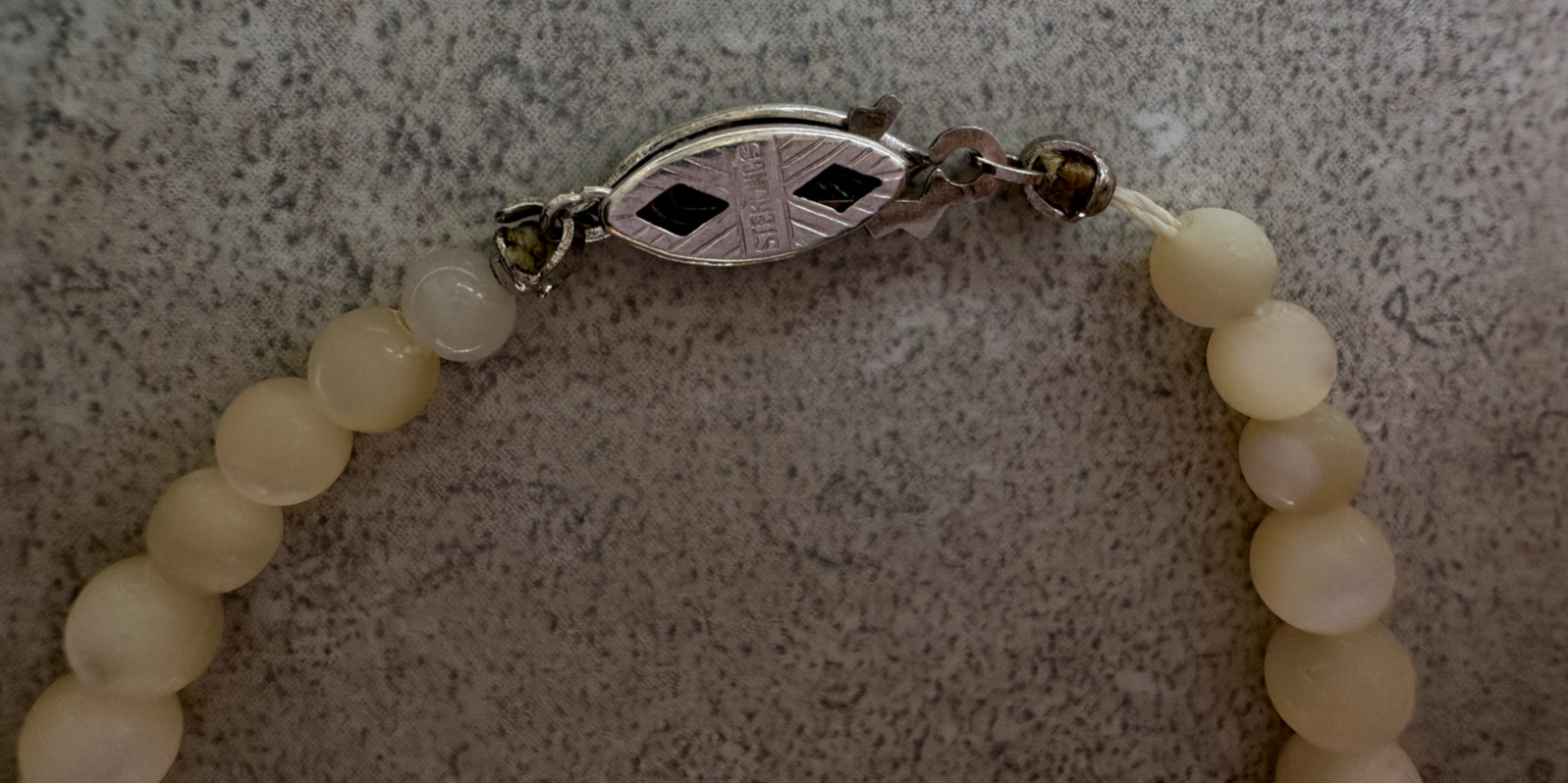 Antique 1900s Balamut Mother of Pearl Graduated Beaded Necklace Sterling Clasp