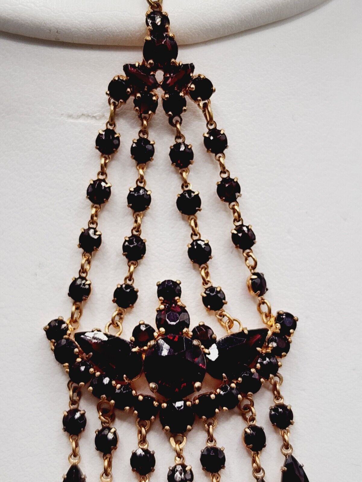 THE BEST - 1900s Antique GARNET GLASS Gold Filled PENDANT Lavaliere NECKLACE