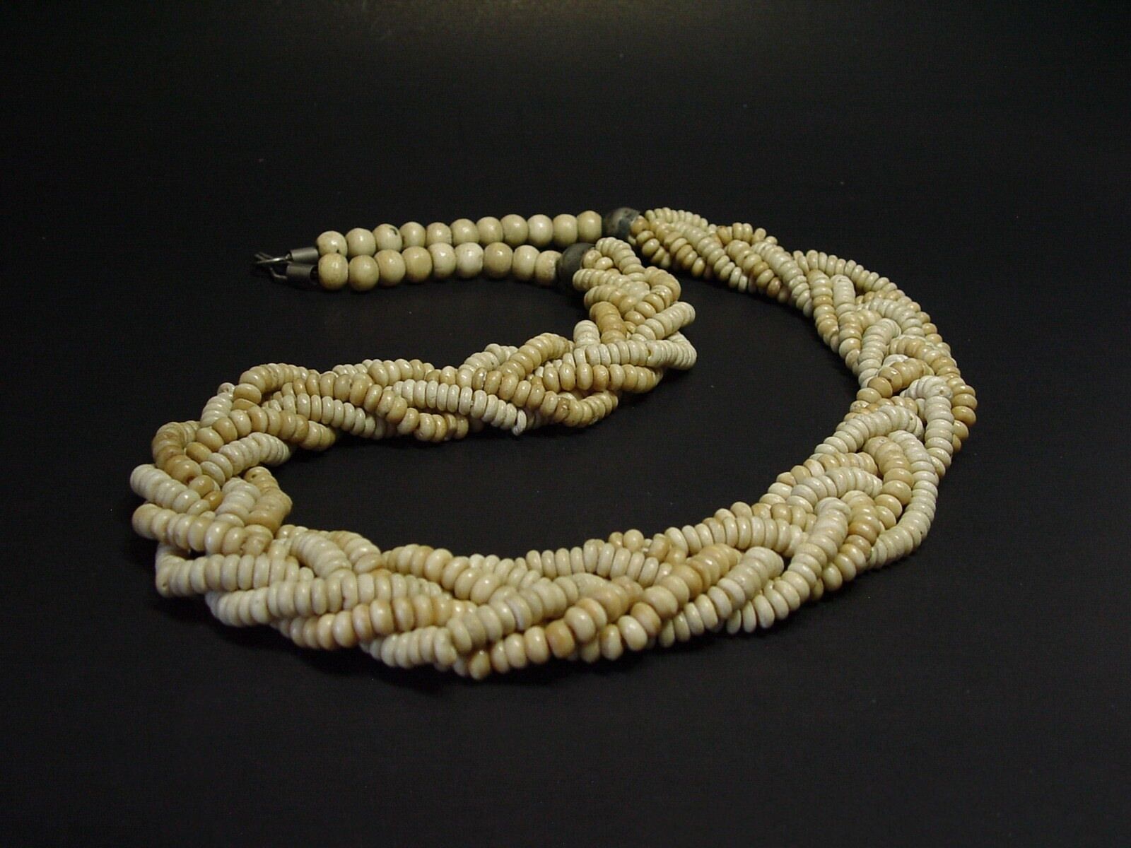 VINTAGE CARVED TWISTED STRAND BEADED STATEMENT NECKLACE. Late 1800s-1900s