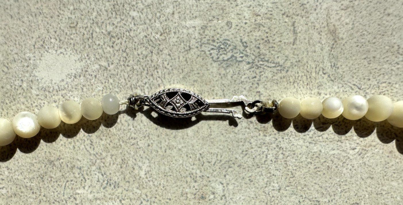 Antique 1900s Balamut Mother of Pearl Graduated Beaded Necklace Sterling Clasp