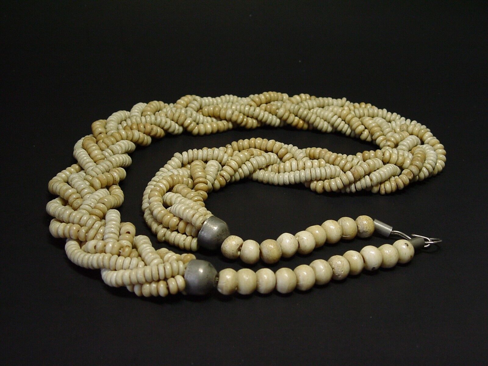 VINTAGE CARVED TWISTED STRAND BEADED STATEMENT NECKLACE. Late 1800s-1900s
