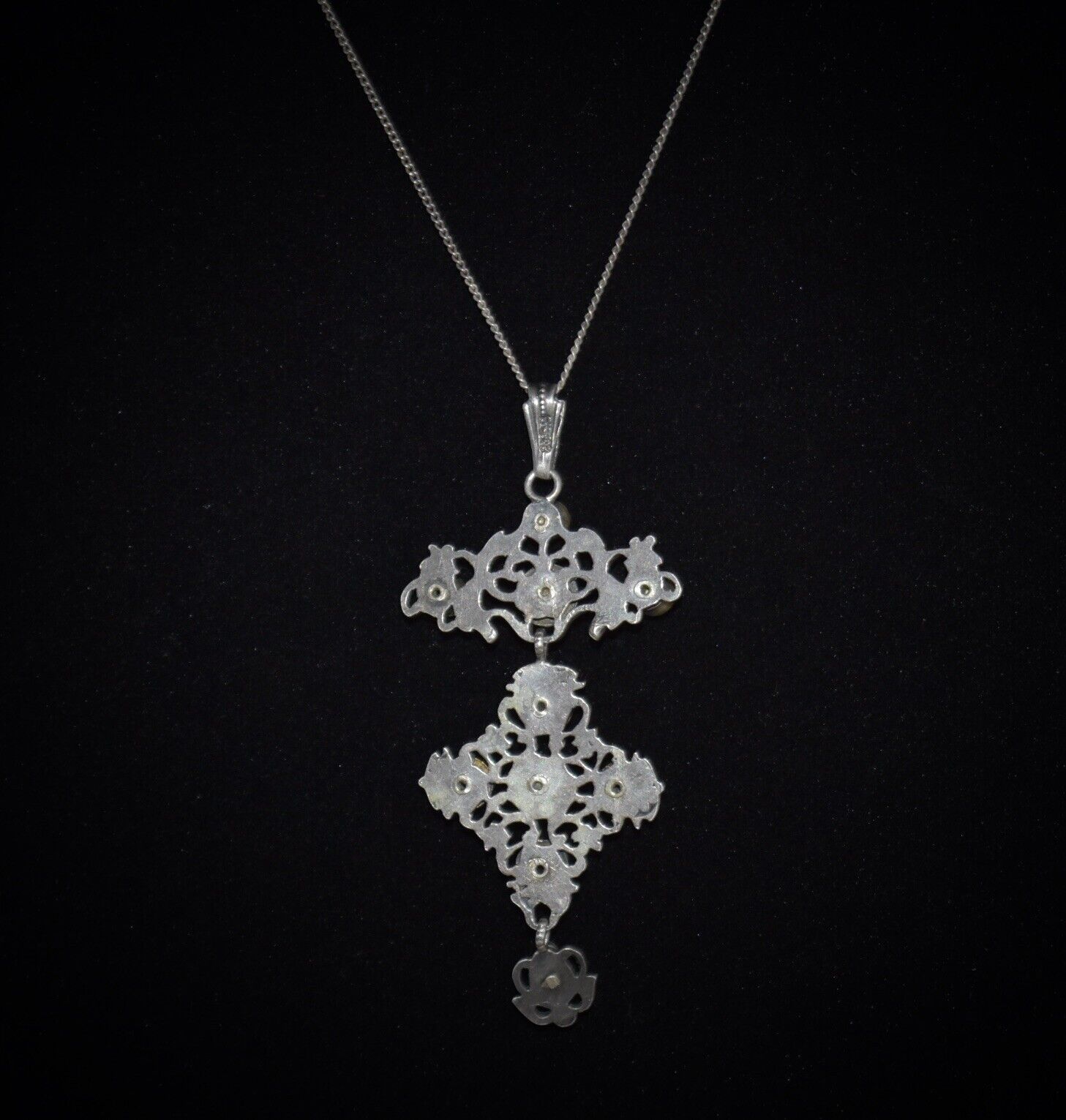 SPECTACULAR 1800s *800 Silver AUSTRO HUNGARIAN 3 Tiered Jeweled PENDANT Necklace