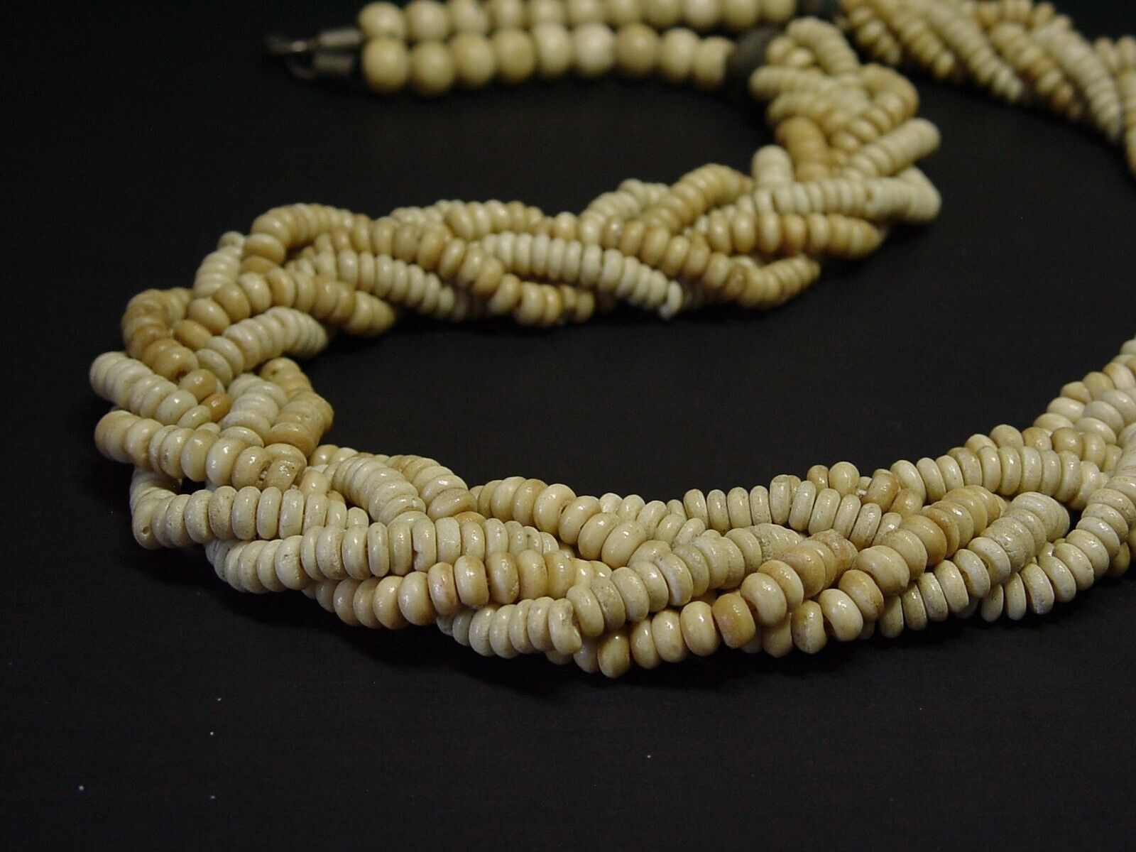 VINTAGE CARVED TWISTED STRAND BEADED STATEMENT NECKLACE. Late 1800s-1900s