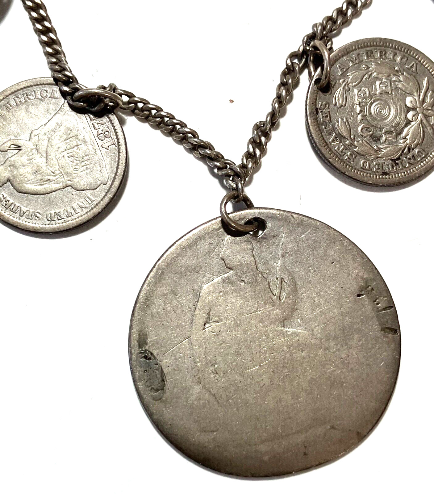 Victorian Love Token Neckless Engraved 1800's Coins  13 coins  18 in