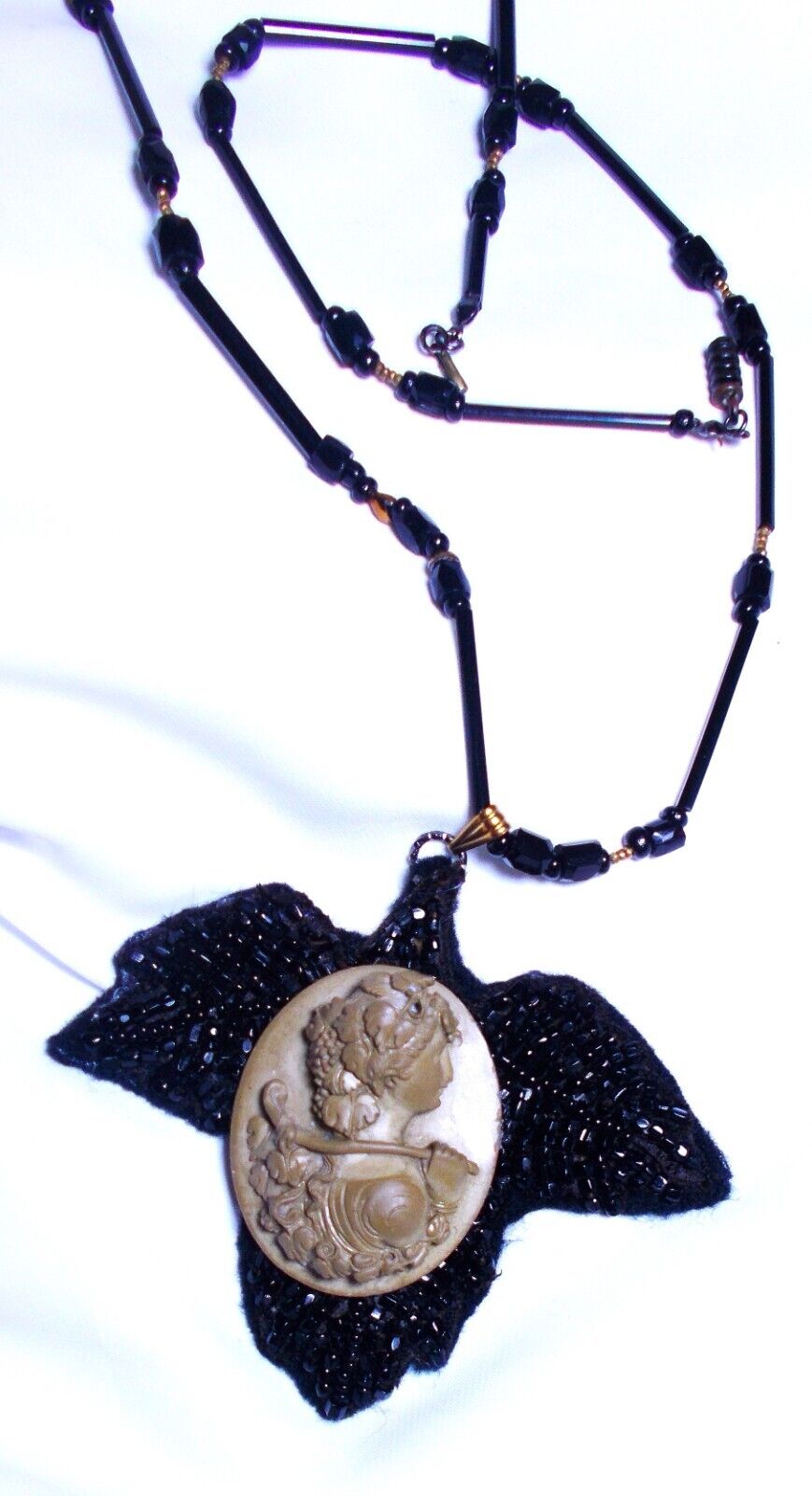 Lava Cameo Necklace 1800s Hand Carved High Relief Bacchante Gatherer. Restrung