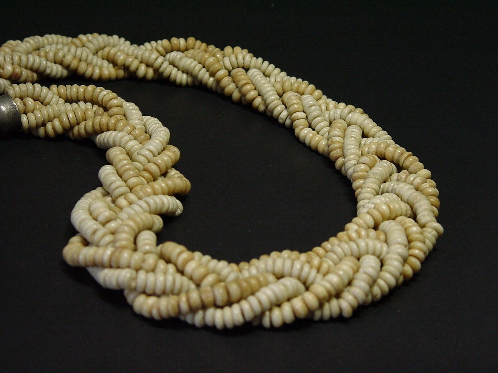 VINTAGE CARVED TWISTED STRAND BEADED STATEMENT NECKLACE. Late 1800s-1900s