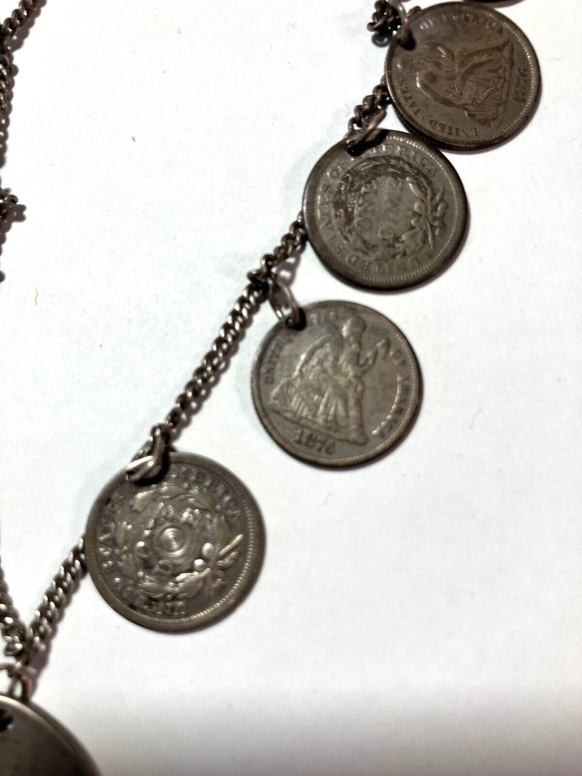 Victorian Love Token Neckless Engraved 1800's Coins  13 coins  18 in