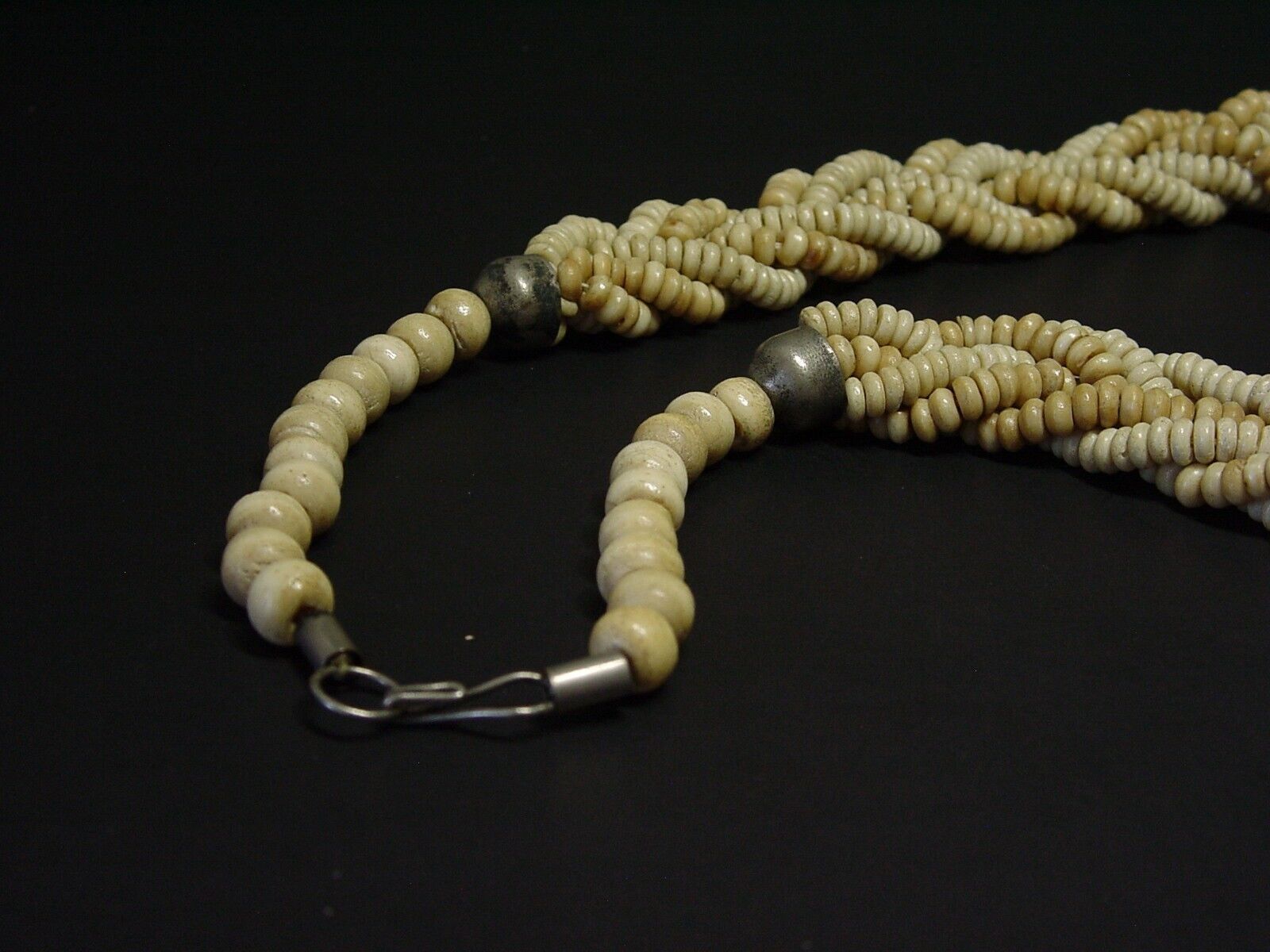 VINTAGE CARVED TWISTED STRAND BEADED STATEMENT NECKLACE. Late 1800s-1900s