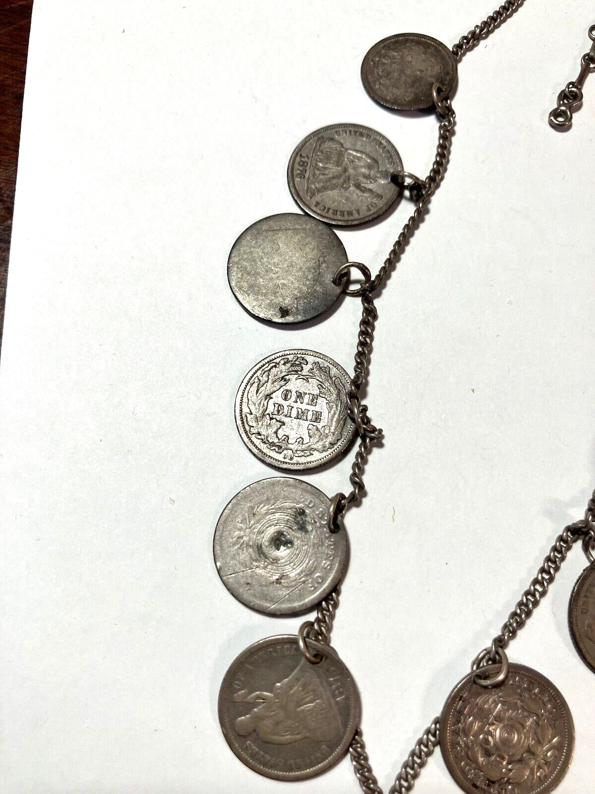 Victorian Love Token Neckless Engraved 1800's Coins  13 coins  18 in