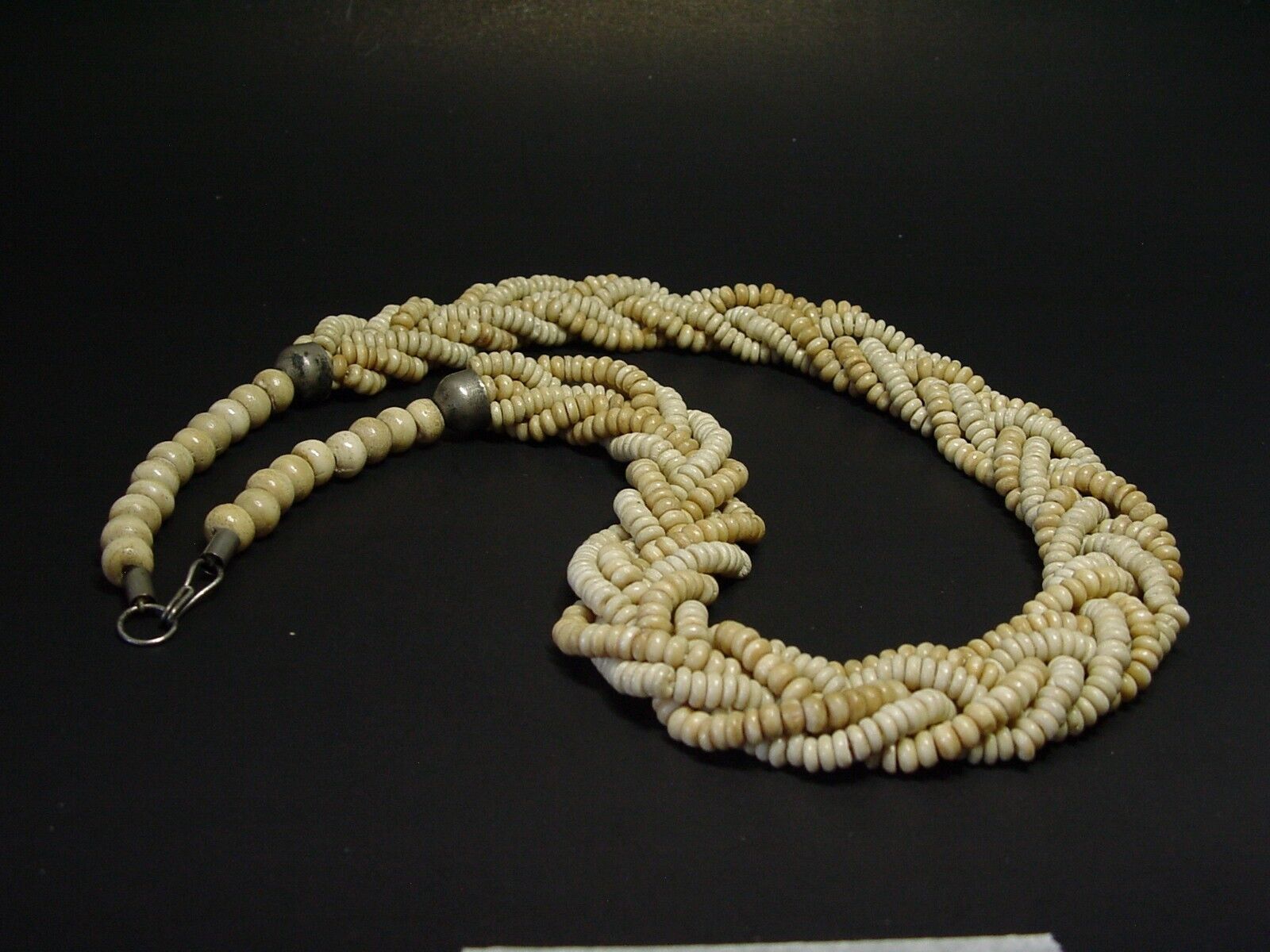 VINTAGE CARVED TWISTED STRAND BEADED STATEMENT NECKLACE. Late 1800s-1900s