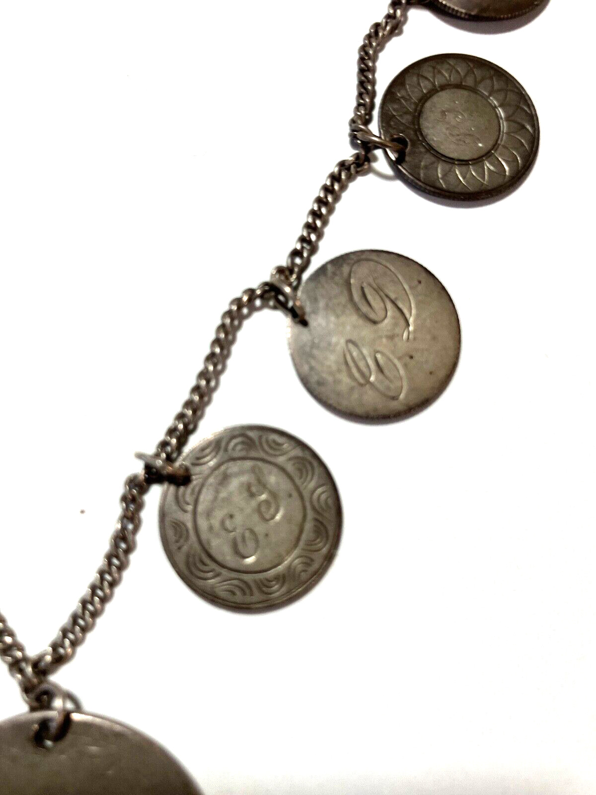 Victorian Love Token Neckless Engraved 1800's Coins  13 coins  18 in