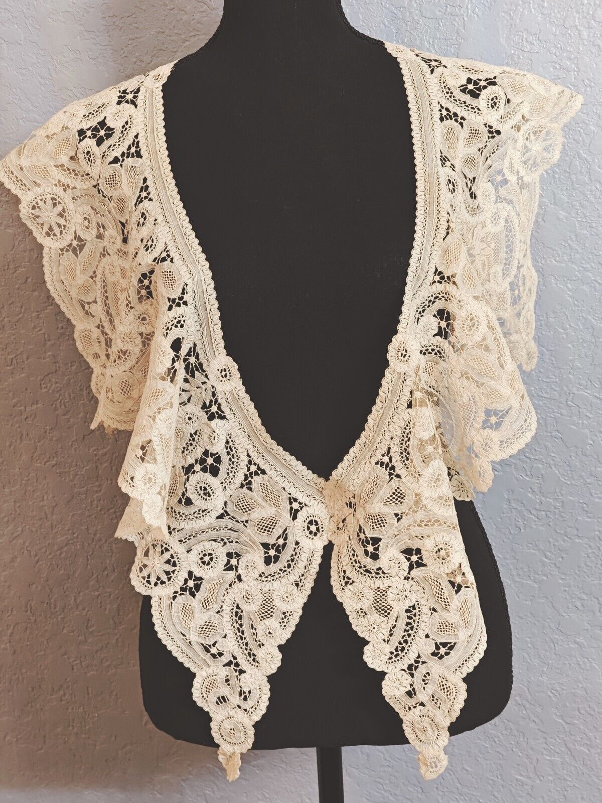 Antique Lace Point de Gaze Finely Done By Hand Floral Mix 1800s Shawl Collar