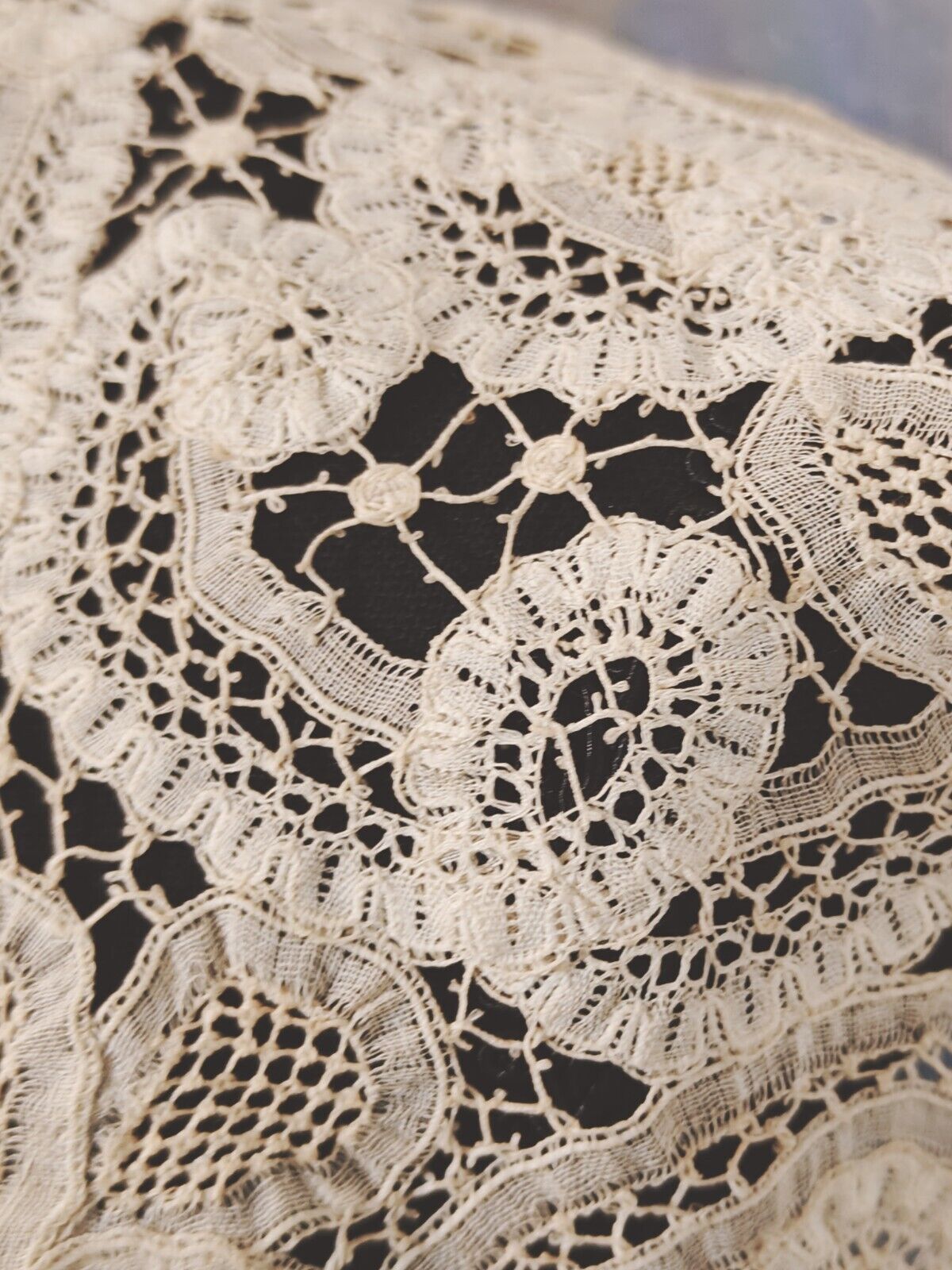Antique Lace Point de Gaze Finely Done By Hand Floral Mix 1800s Shawl Collar