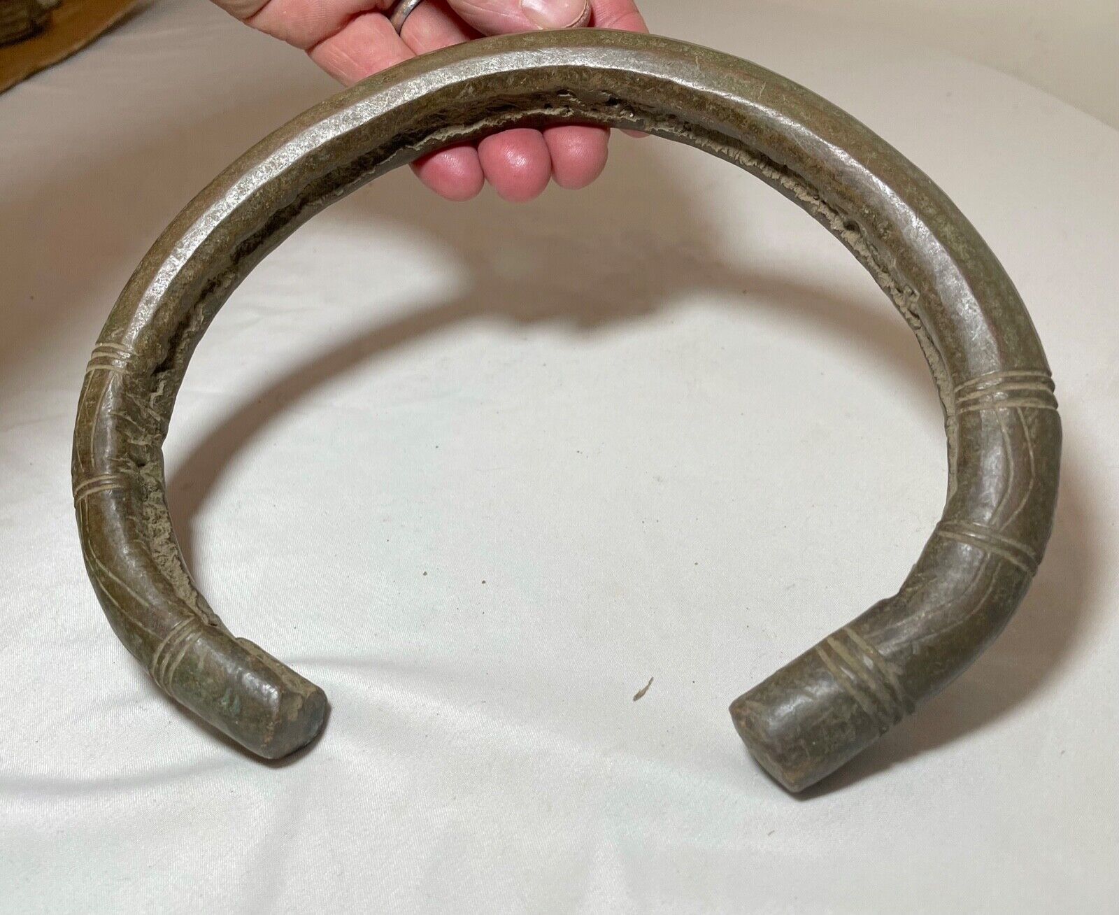 HUGE 1800's Antique African Niger Baoulé Dogon Bronze Manilla Currency necklace 