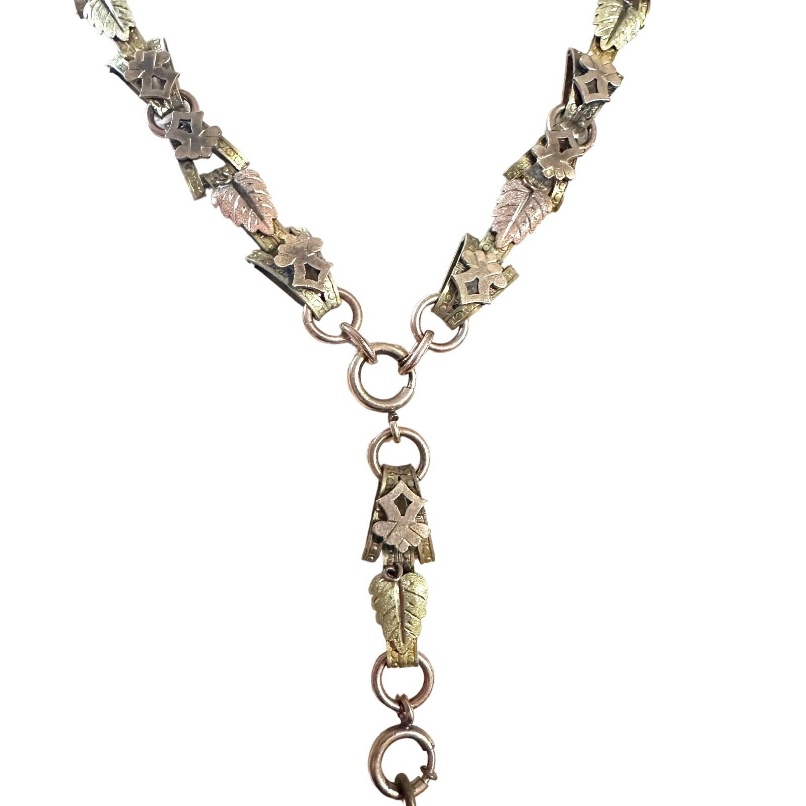 Antique Victorian Womens Necklace Gold Filled Tri Color Book Chain Locket 1800s