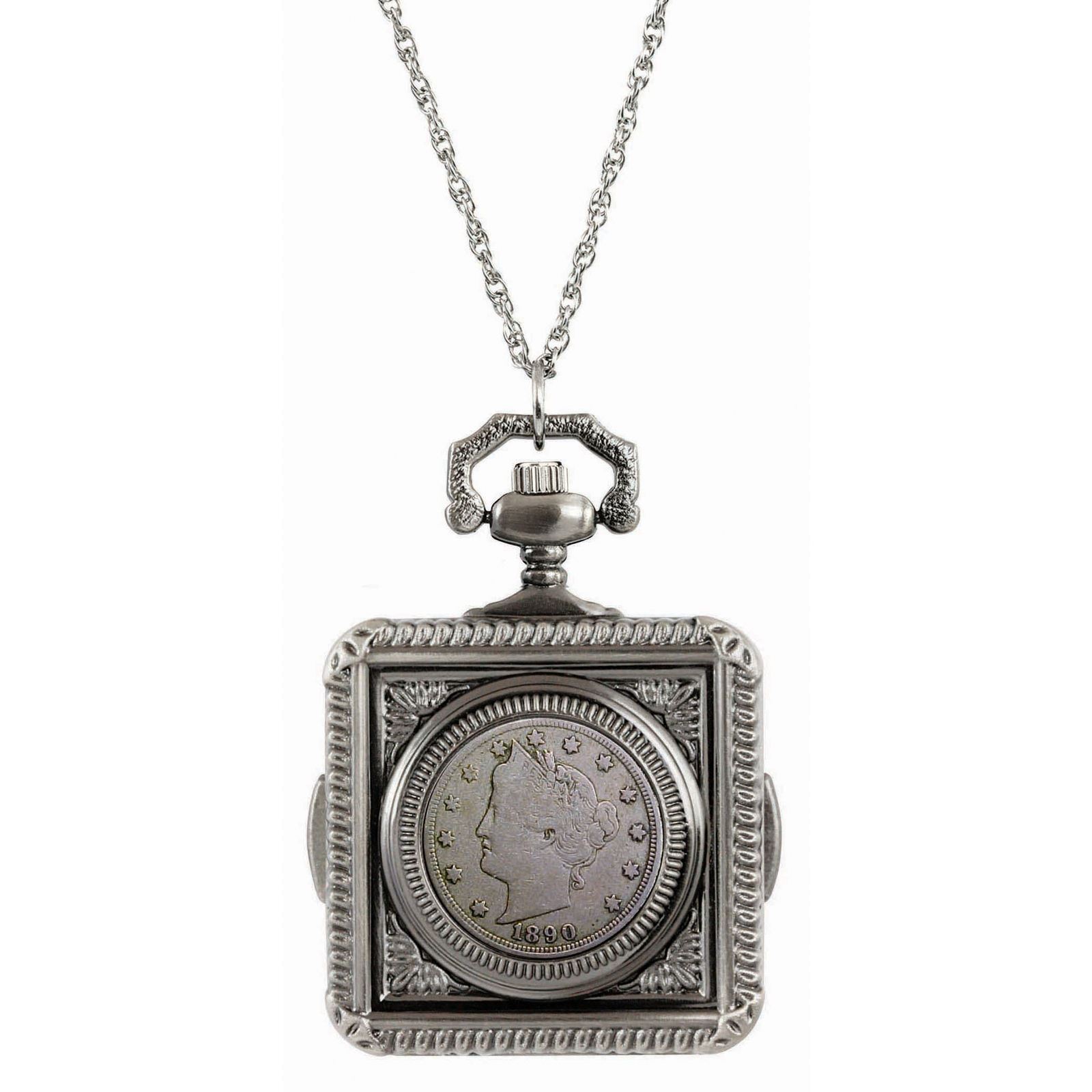 NEW 1800's Liberty Nickel Coin Pocket Watch Coin Pendant Necklace 14203