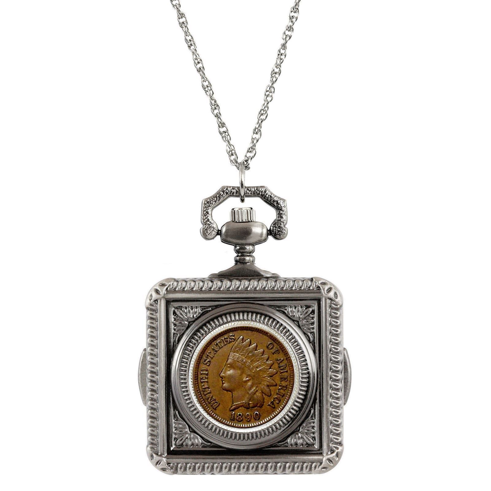 NEW 1800's Indian Penny Coin Pocket Watch Coin Pendant Necklace 14199