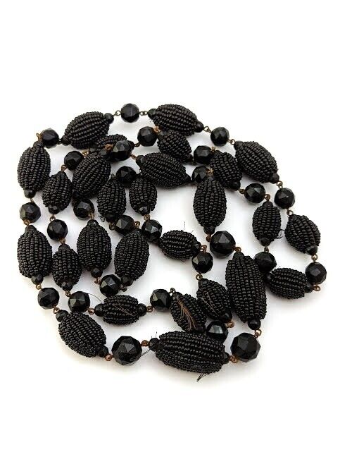 Victorian Glass Beaded Mourning Necklace, 1800's, Vintage Jewelry
