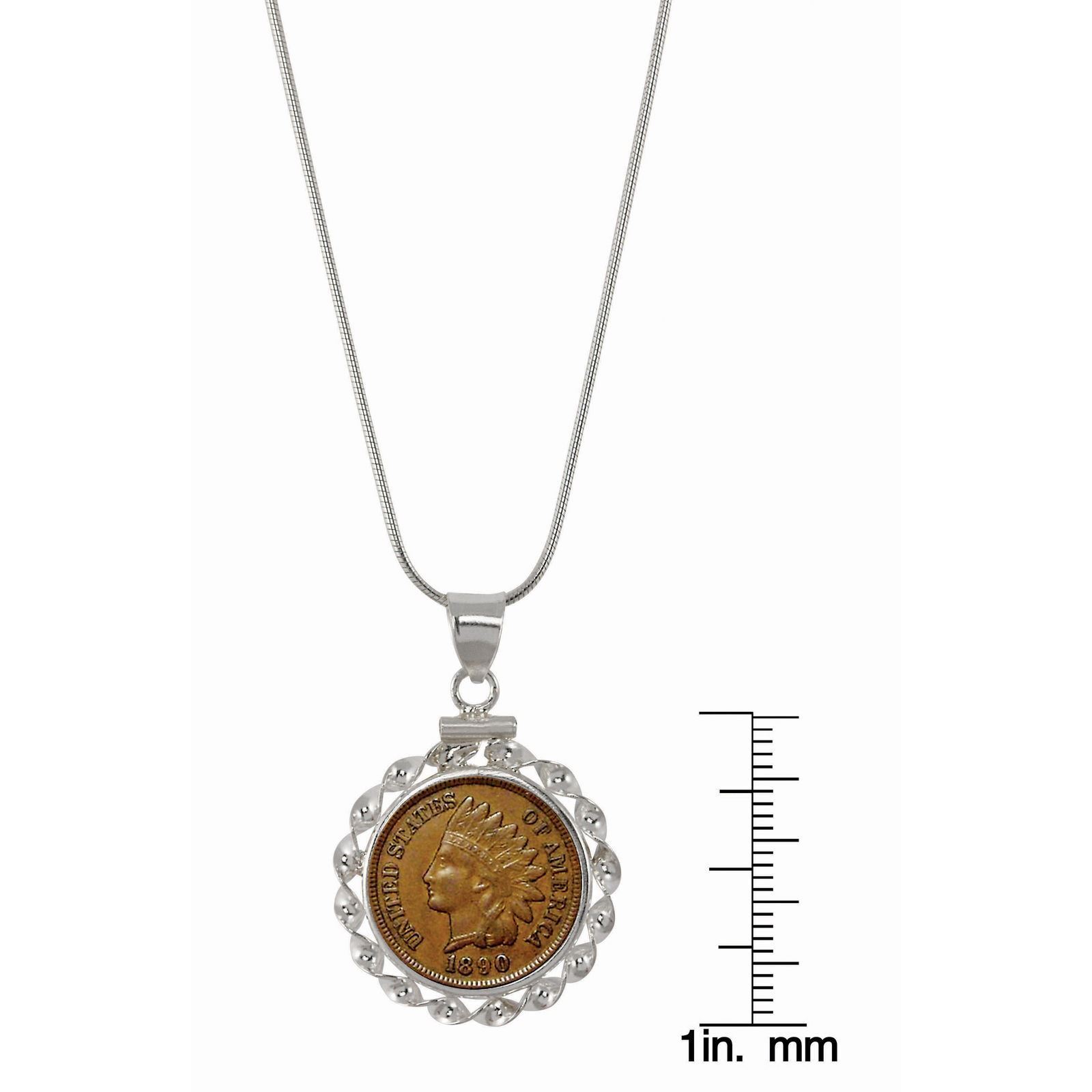 NEW Sterling Silver Ribbon Style Necklace with Genuine 1800's Indian Penny 13501