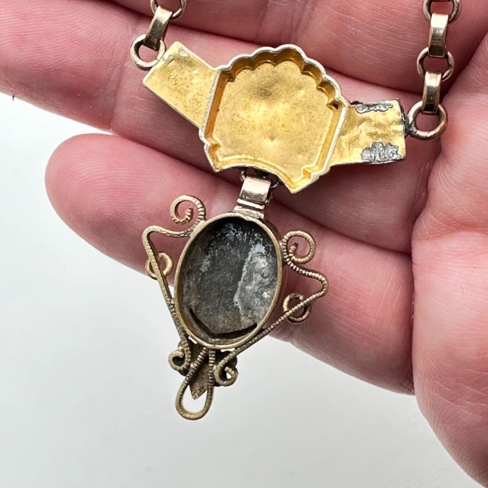 Antique Victorian Womens Necklace Gold Filled Carved Cameo Pendant 1800s